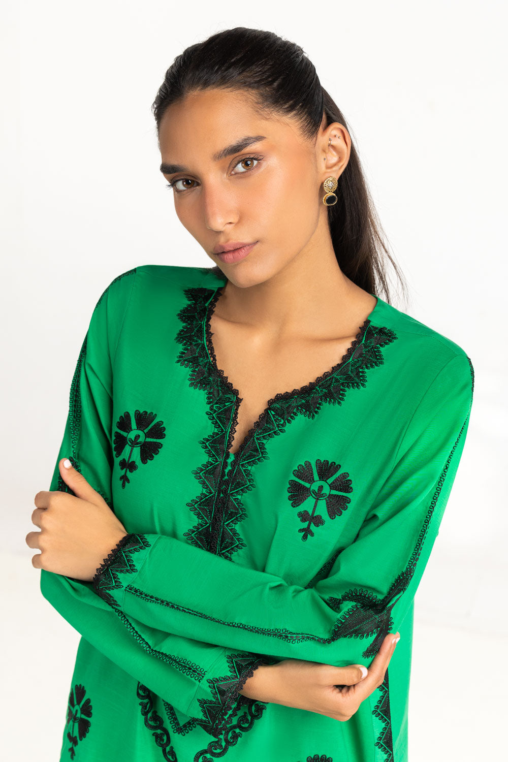 Cotton Viscose Slub Embroidered Co-Ord Set