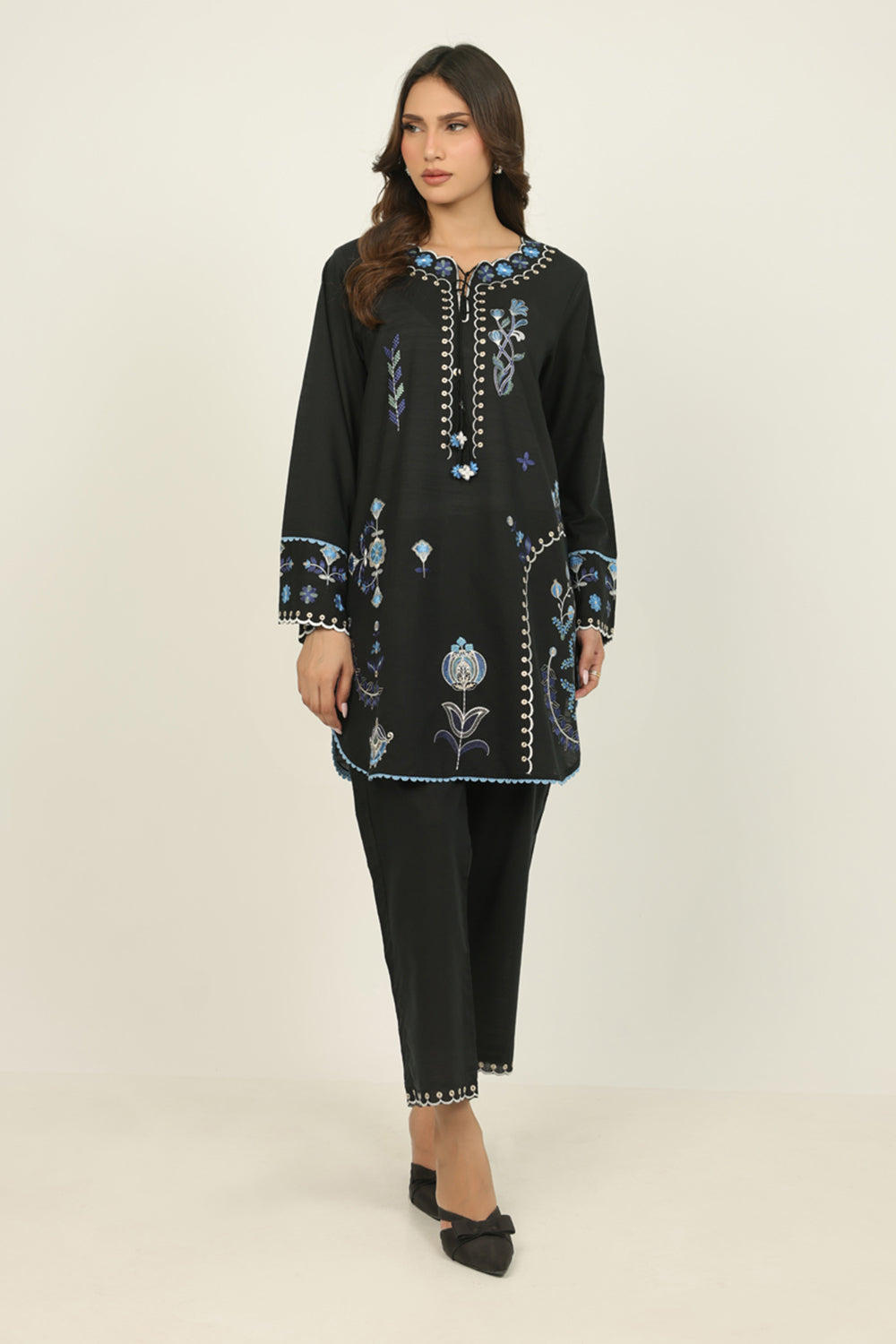 Cotton Viscose Slub Embroidered Co-Ord Set