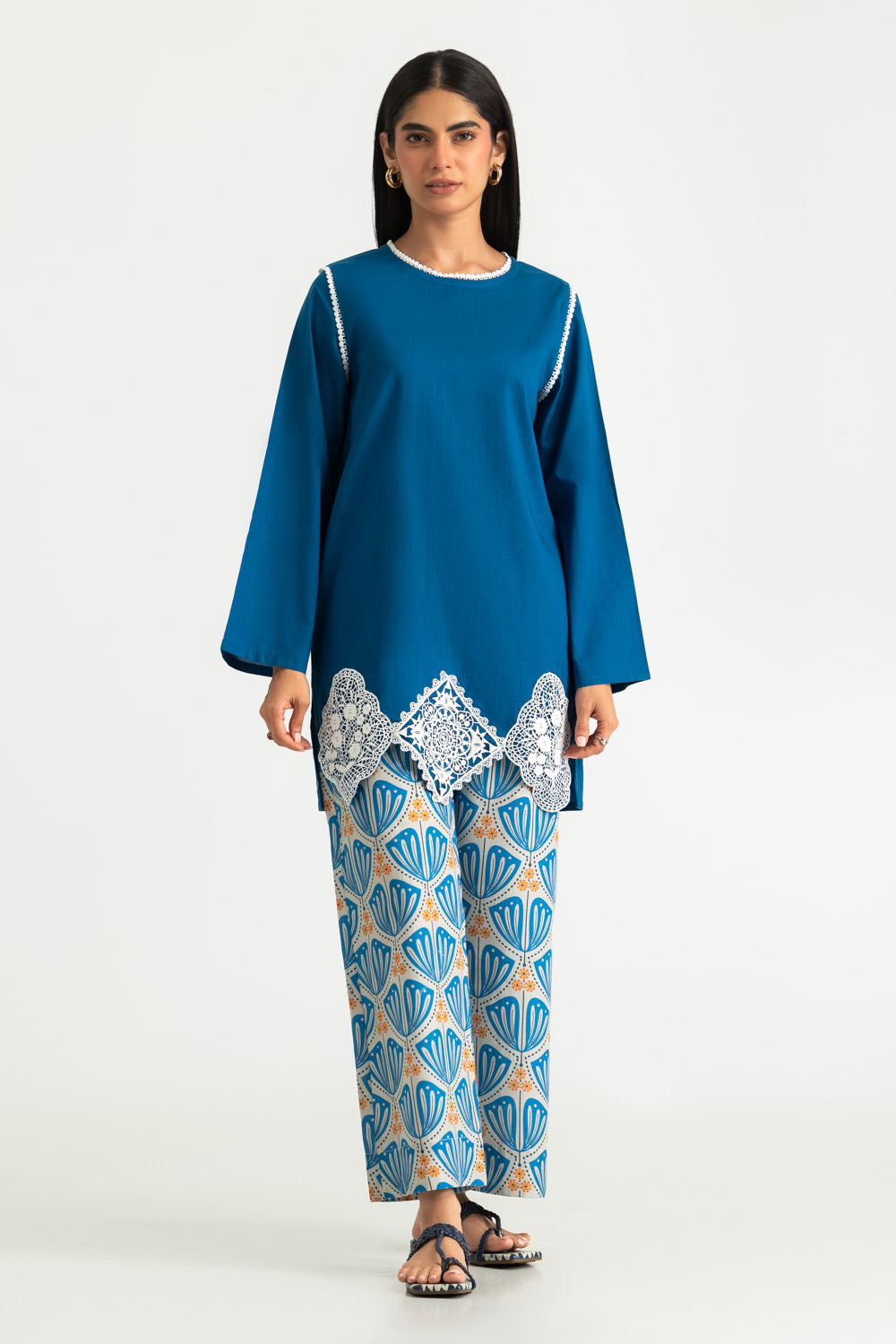 Cross Hatch Dyed Shirt With Printed Trouser