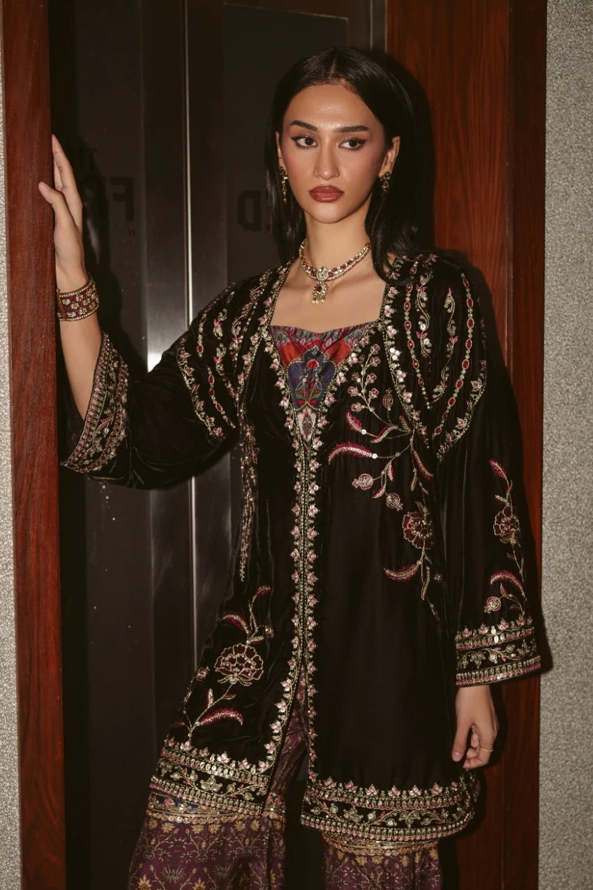 AK Print & Velvet Gharara Set (D-02A)