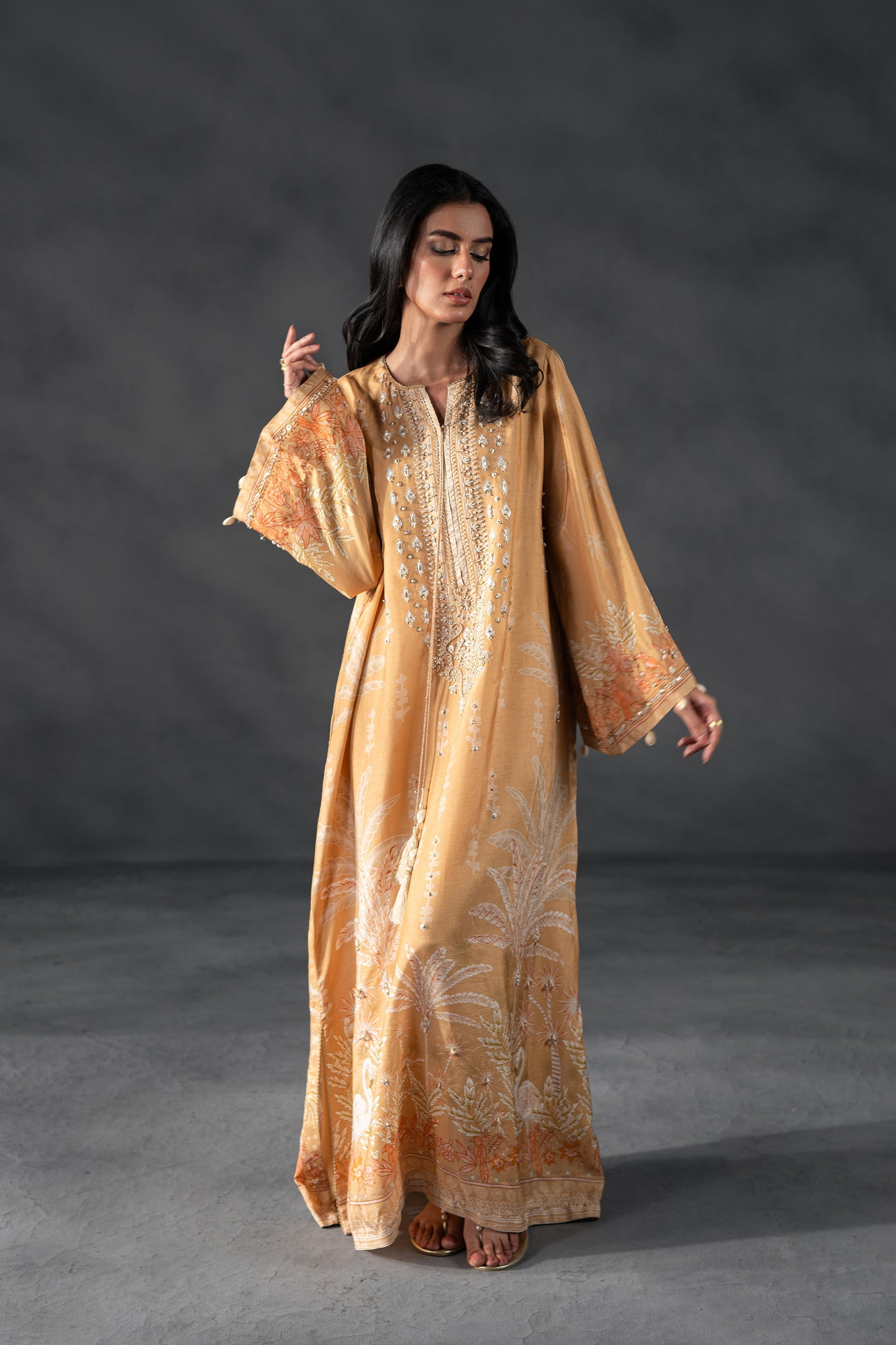 Caramel Ivory Elegance Kaftan (D-04)