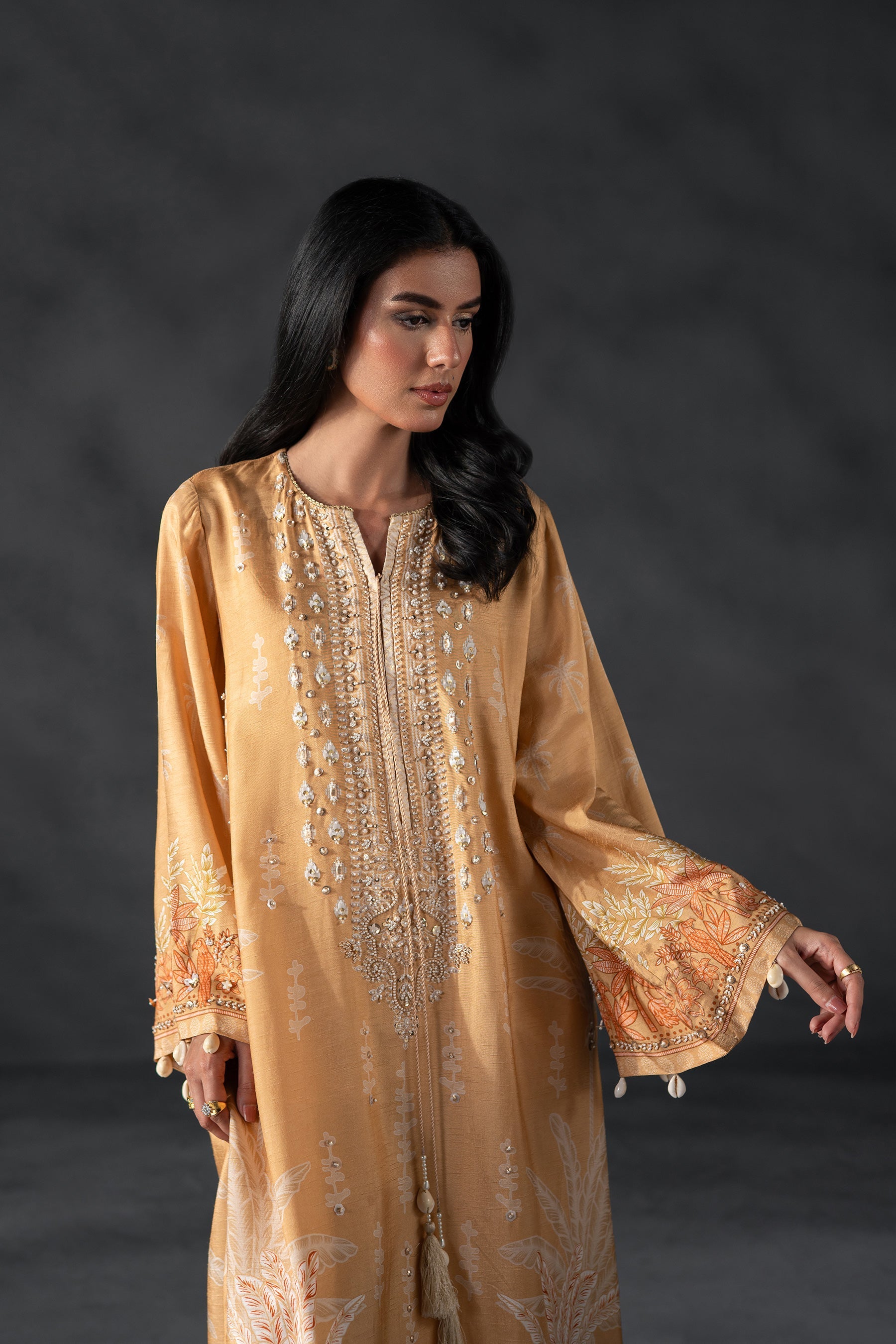 Caramel Ivory Elegance Kaftan (D-04)