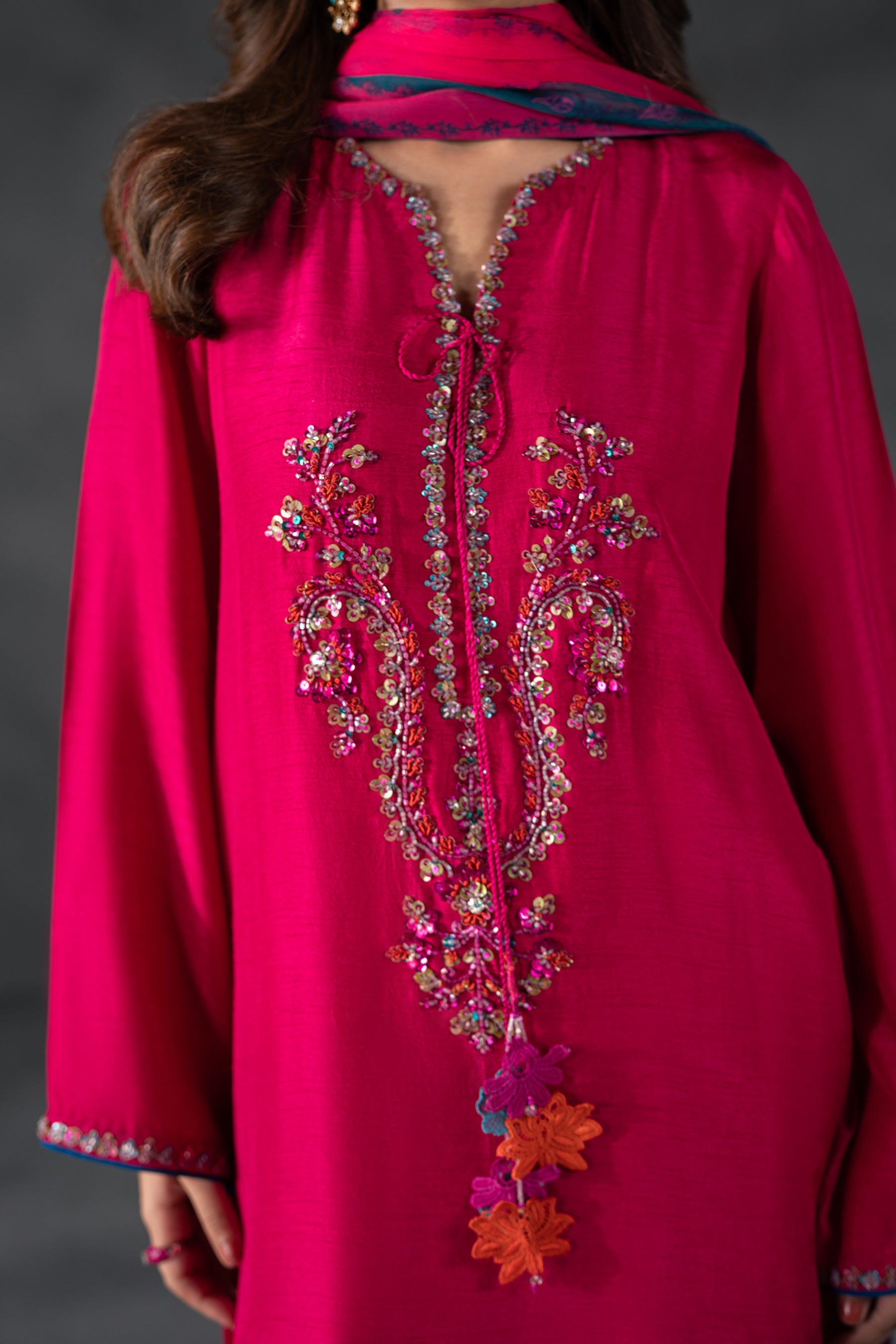 Hot Pink Short Shirt and Shalwar Set (D-09)