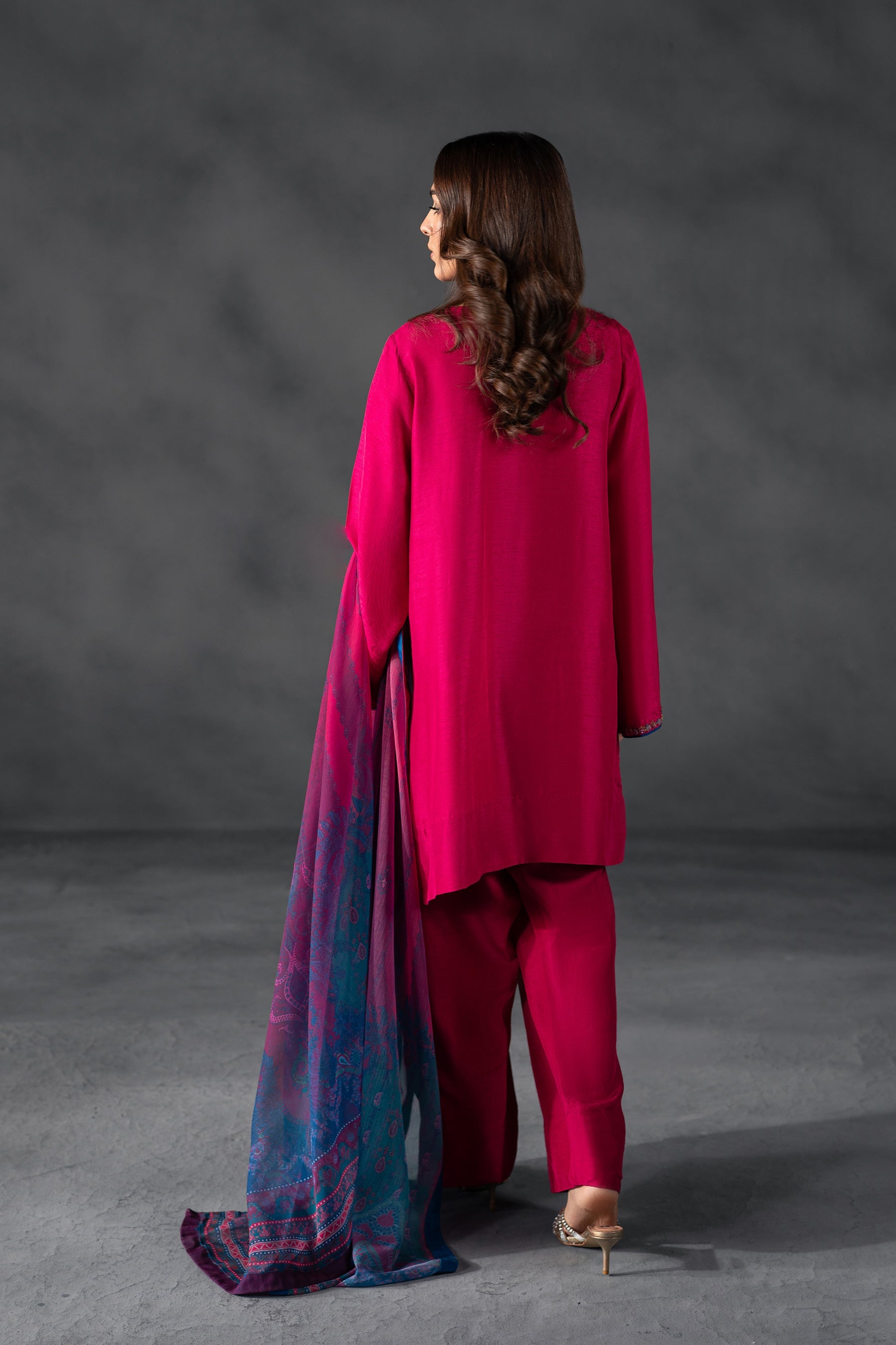 Hot Pink Short Shirt and Shalwar Set (D-09)