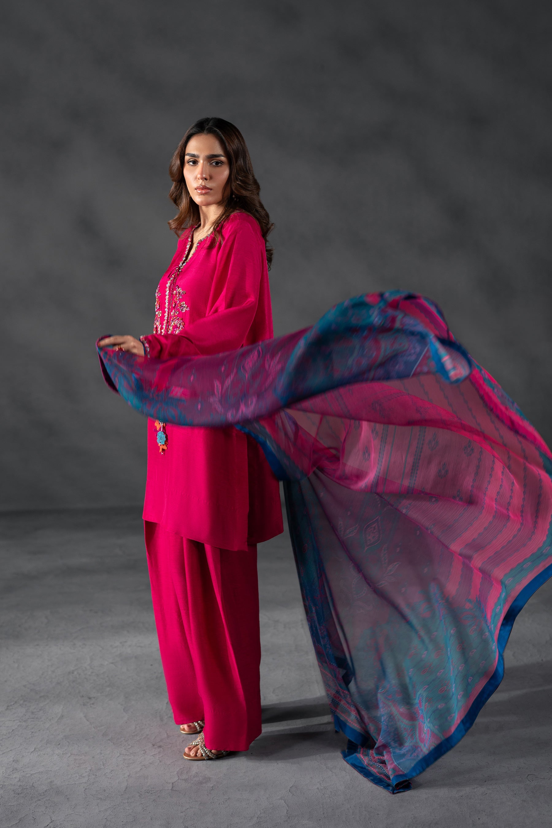 Hot Pink Short Shirt and Shalwar Set (D-09)