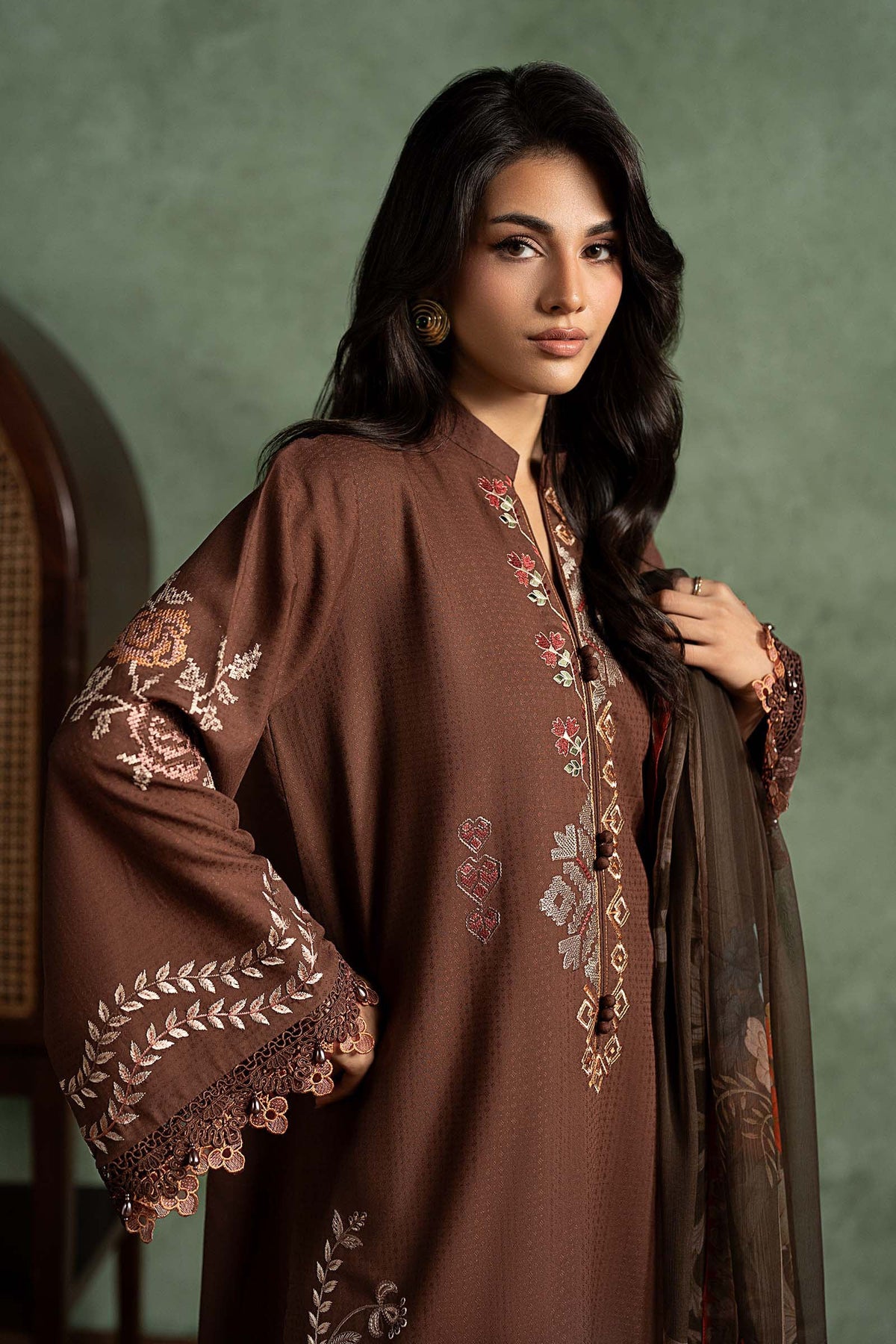 3 Piece Embroidered Dobby Linen Suit