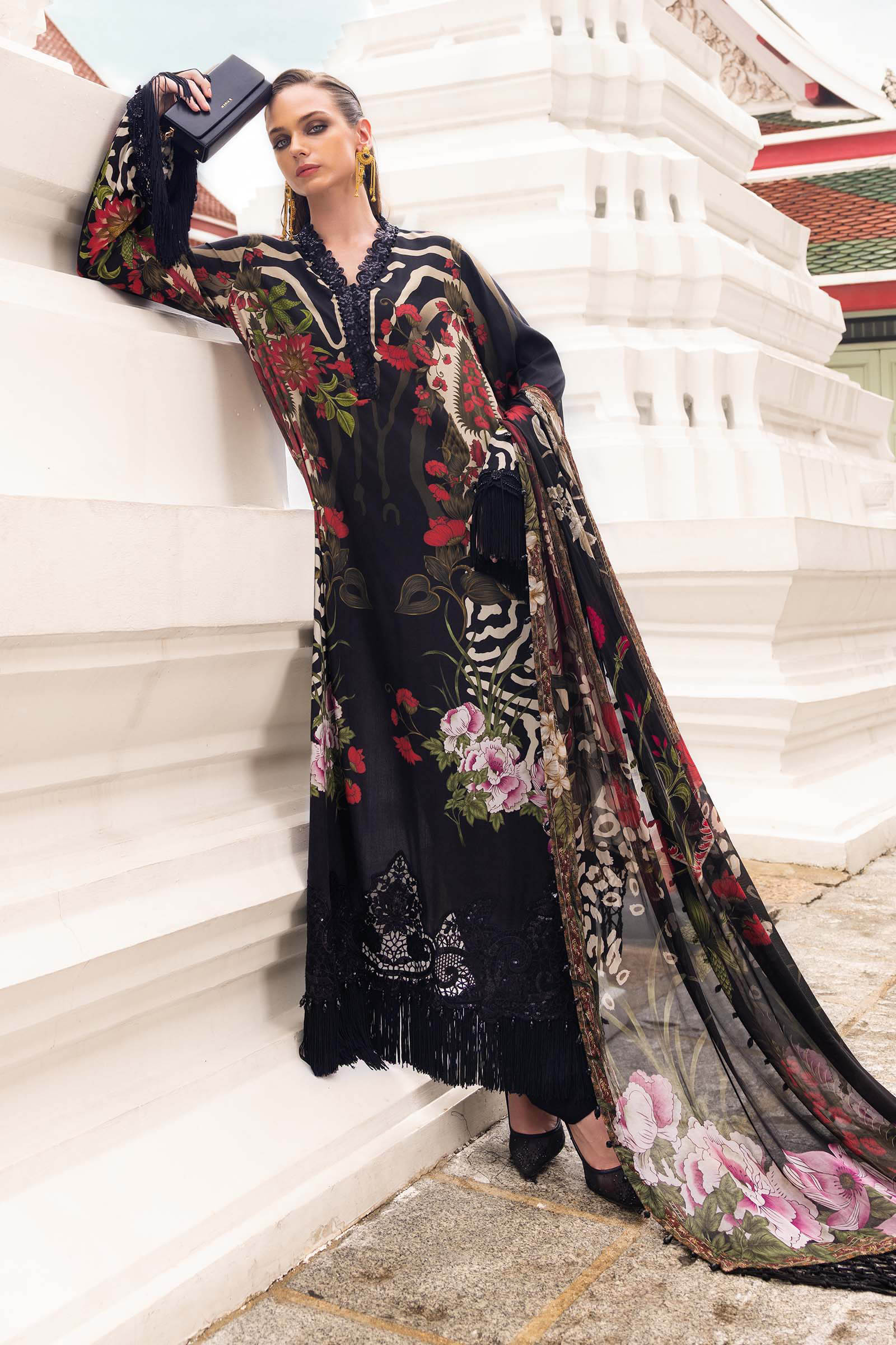 3 Piece Unstitched Embroidered Linen Suit