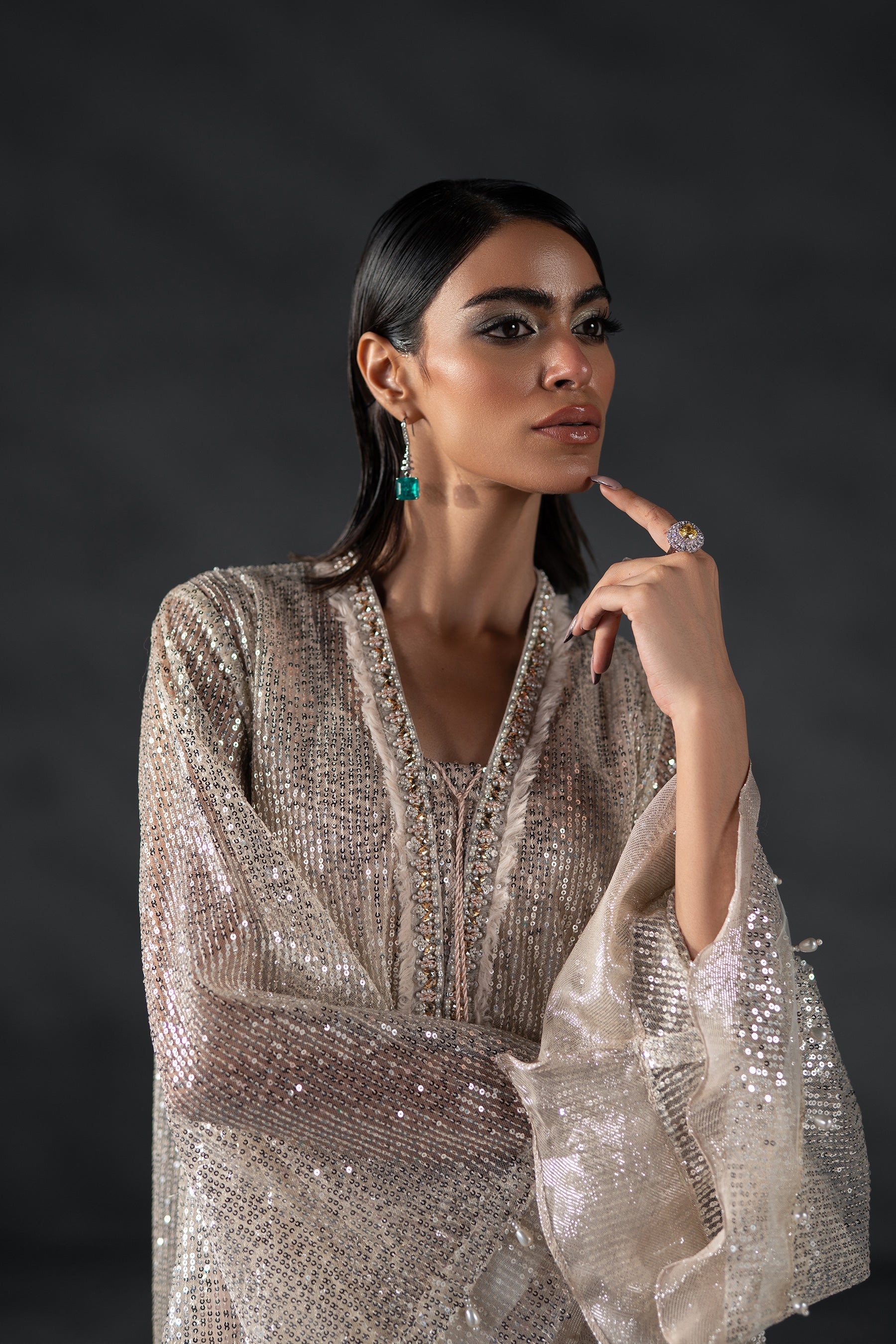 Sequence Shimmer Kaftan with Tassels (D-11)