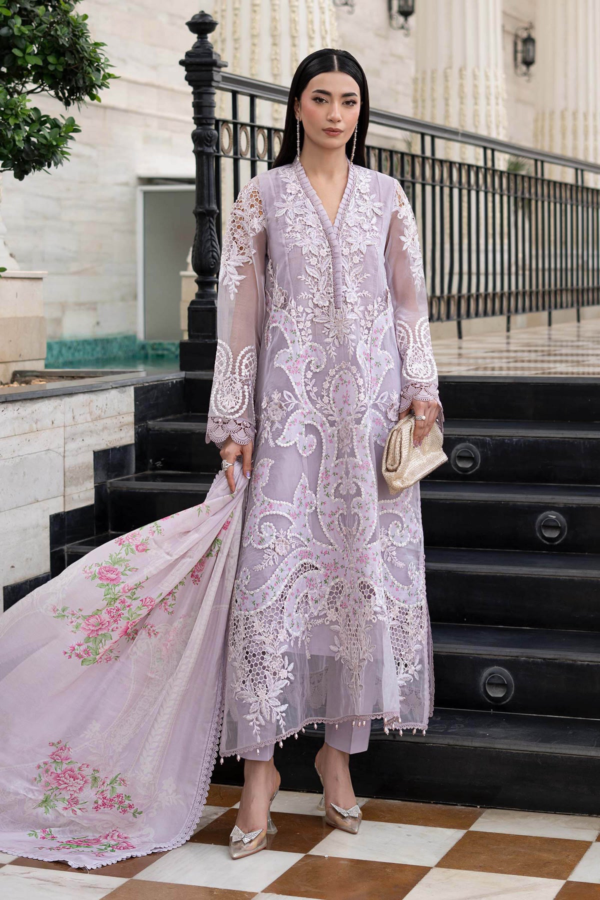 Maria B Luxury Embroidered Lawn 3Pc Unstitched Suit LILAC