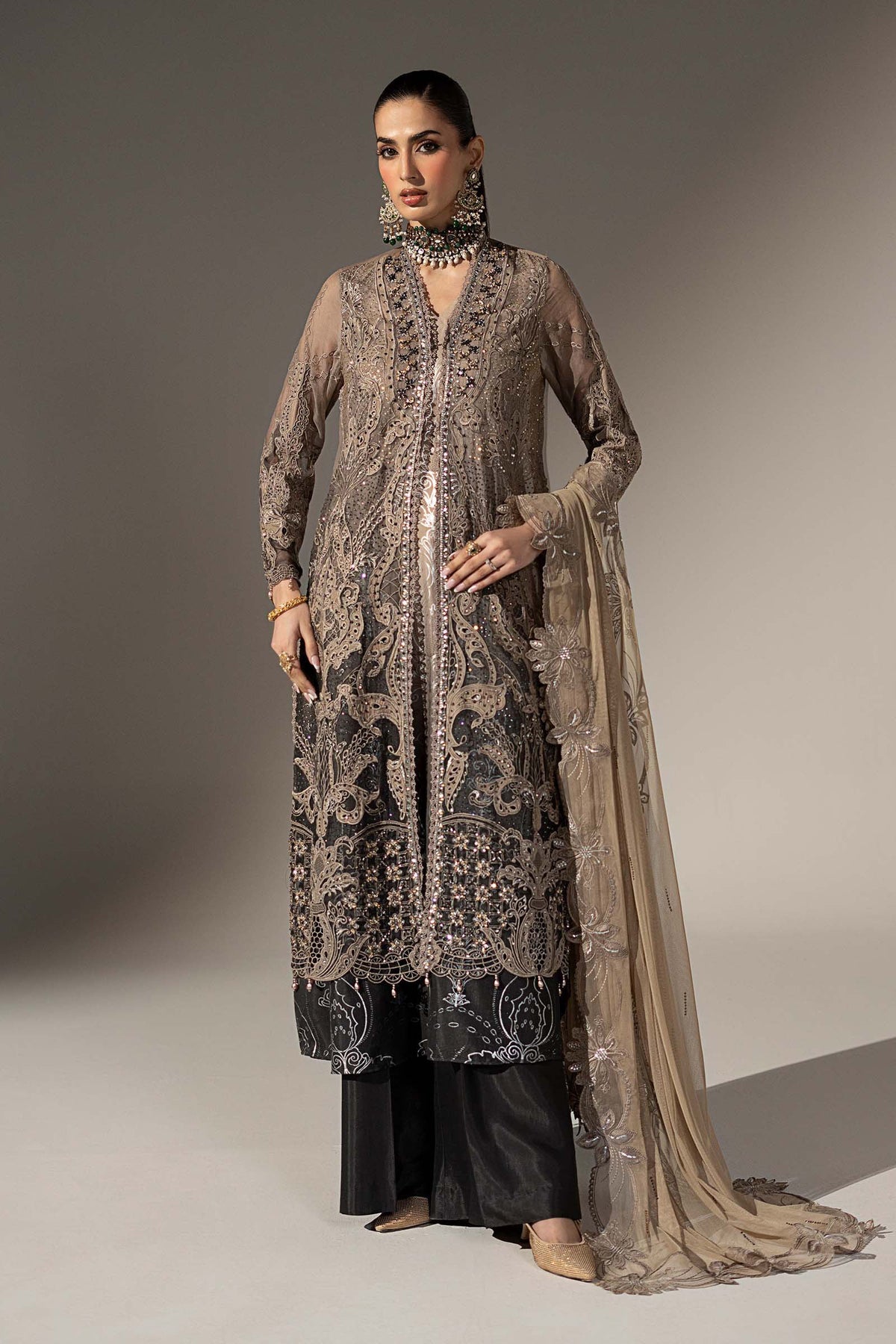 3 Piece Embroidered Chiffon Suit