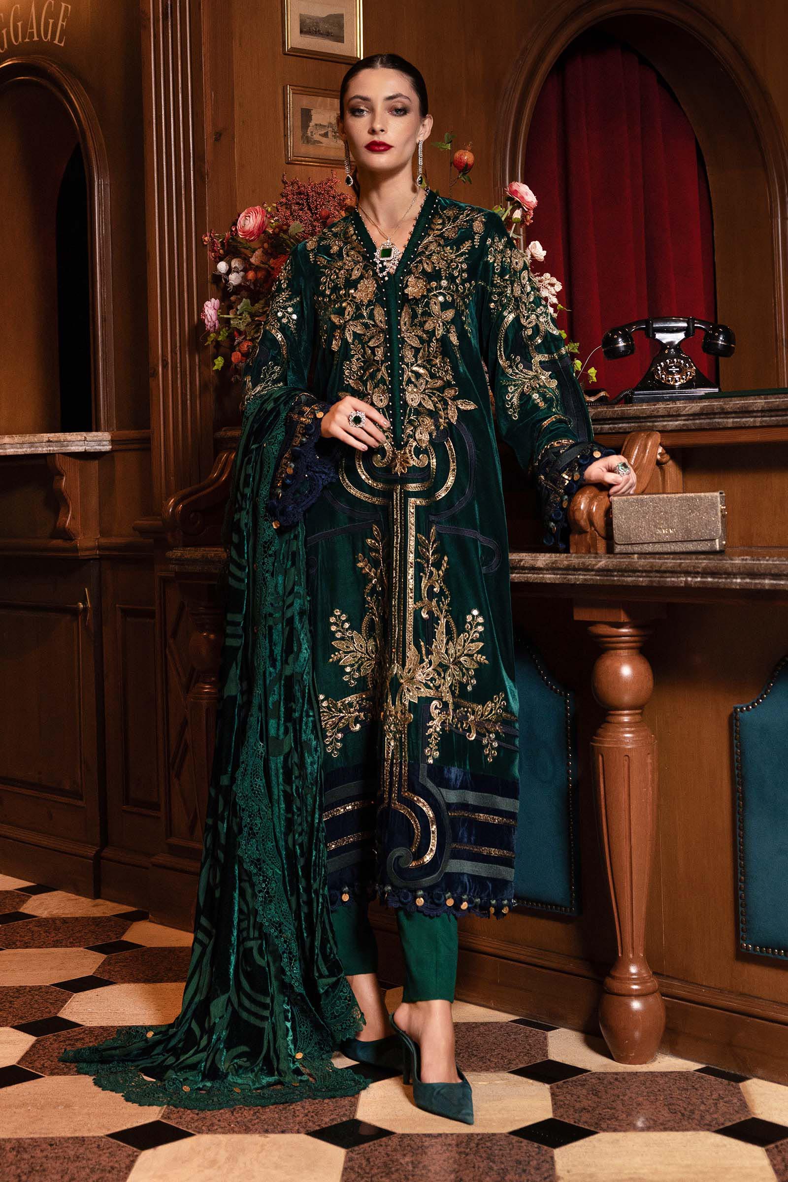3 Piece Unstitched Embroidered Velvet Suit