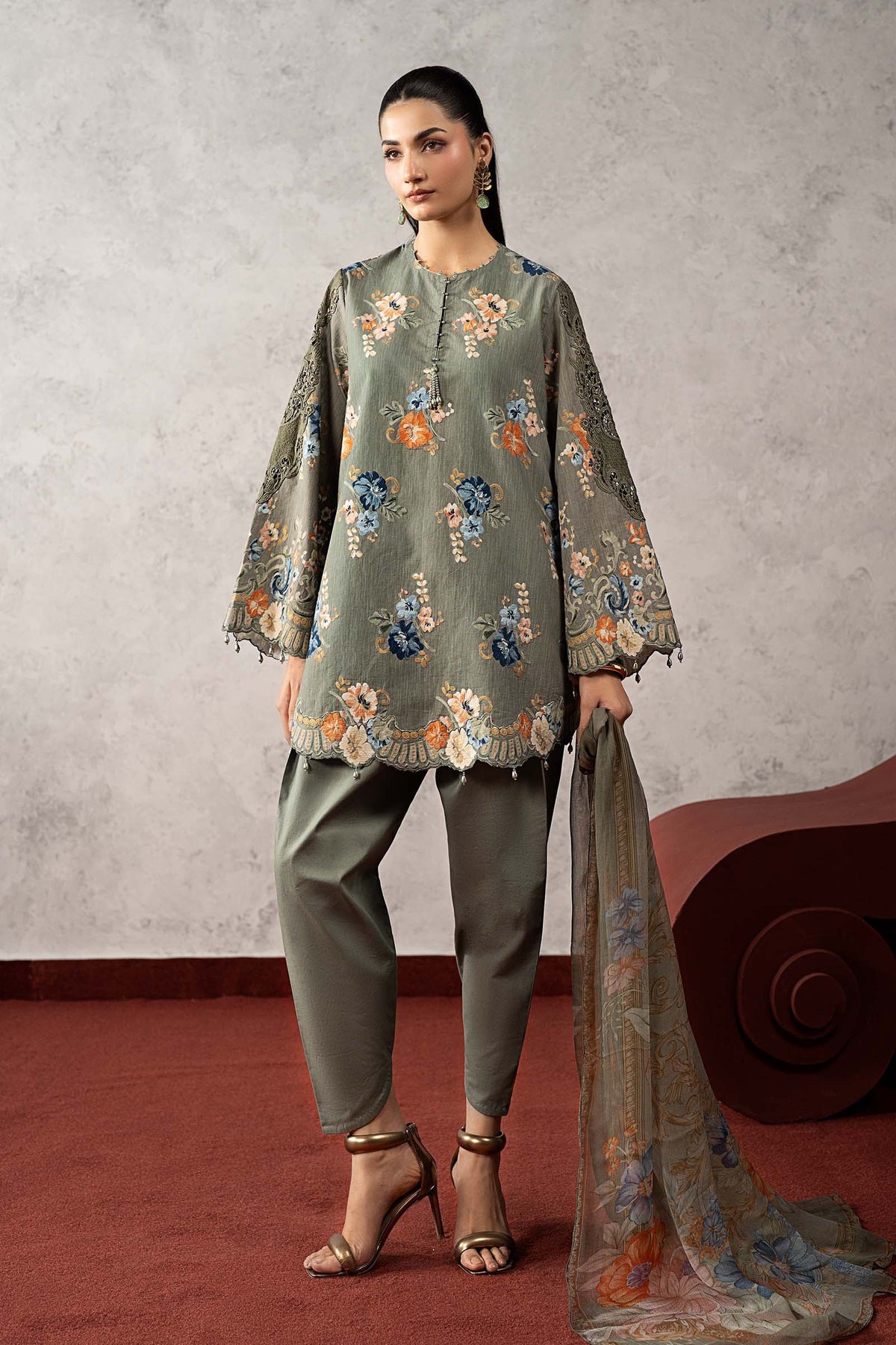 3 Piece Embroidered Cambric Suit