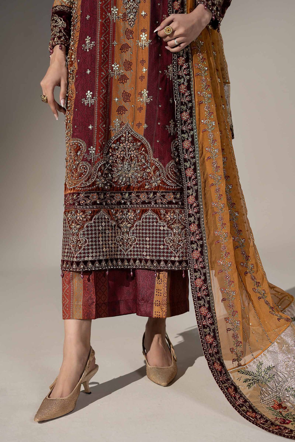 3 Piece Embroidered Raw Silk Suit