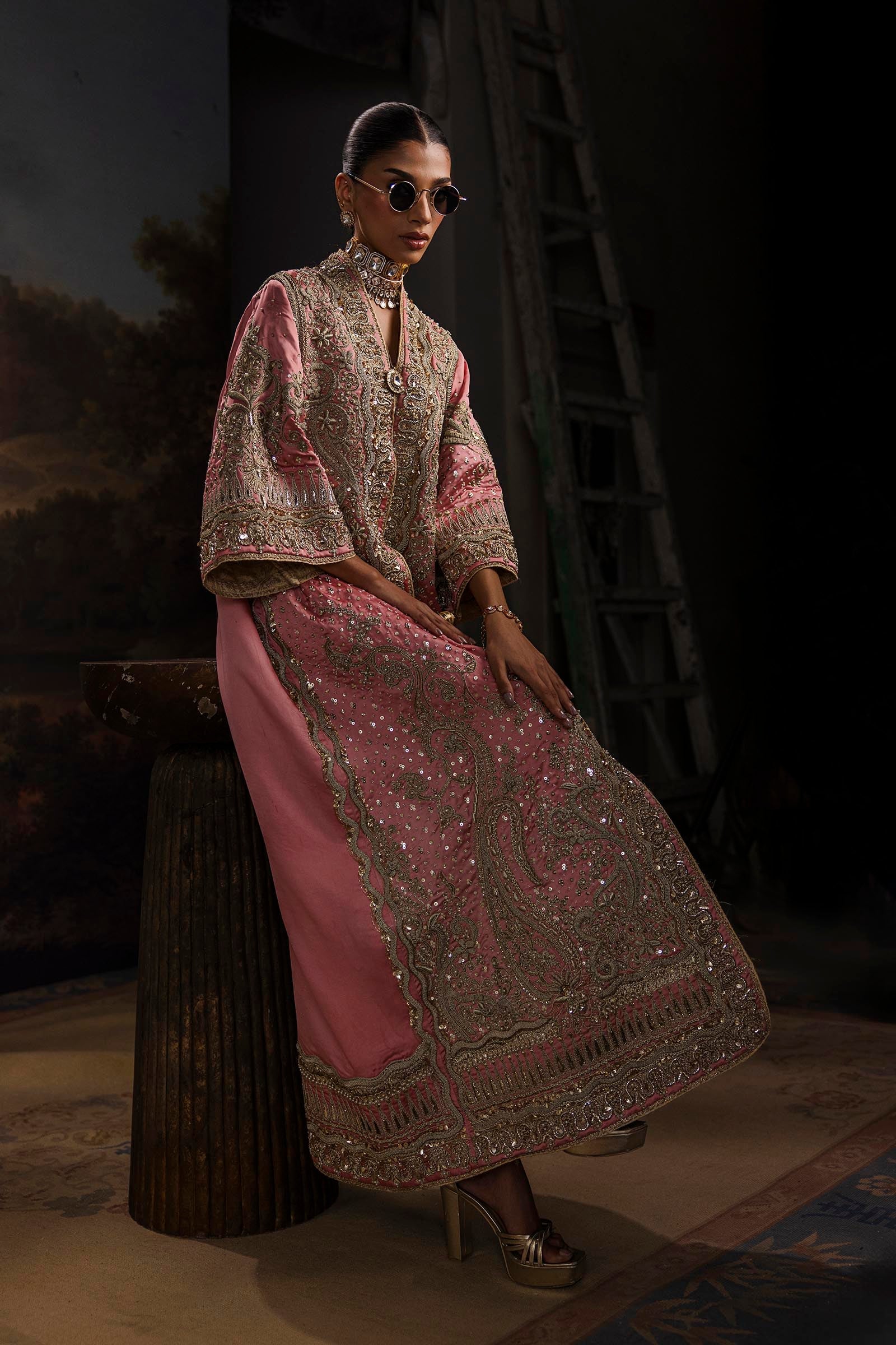 DC-2020 ACRYLIC ORANGE 2PCS EMBROIDERED KURTA WITH TROUSER