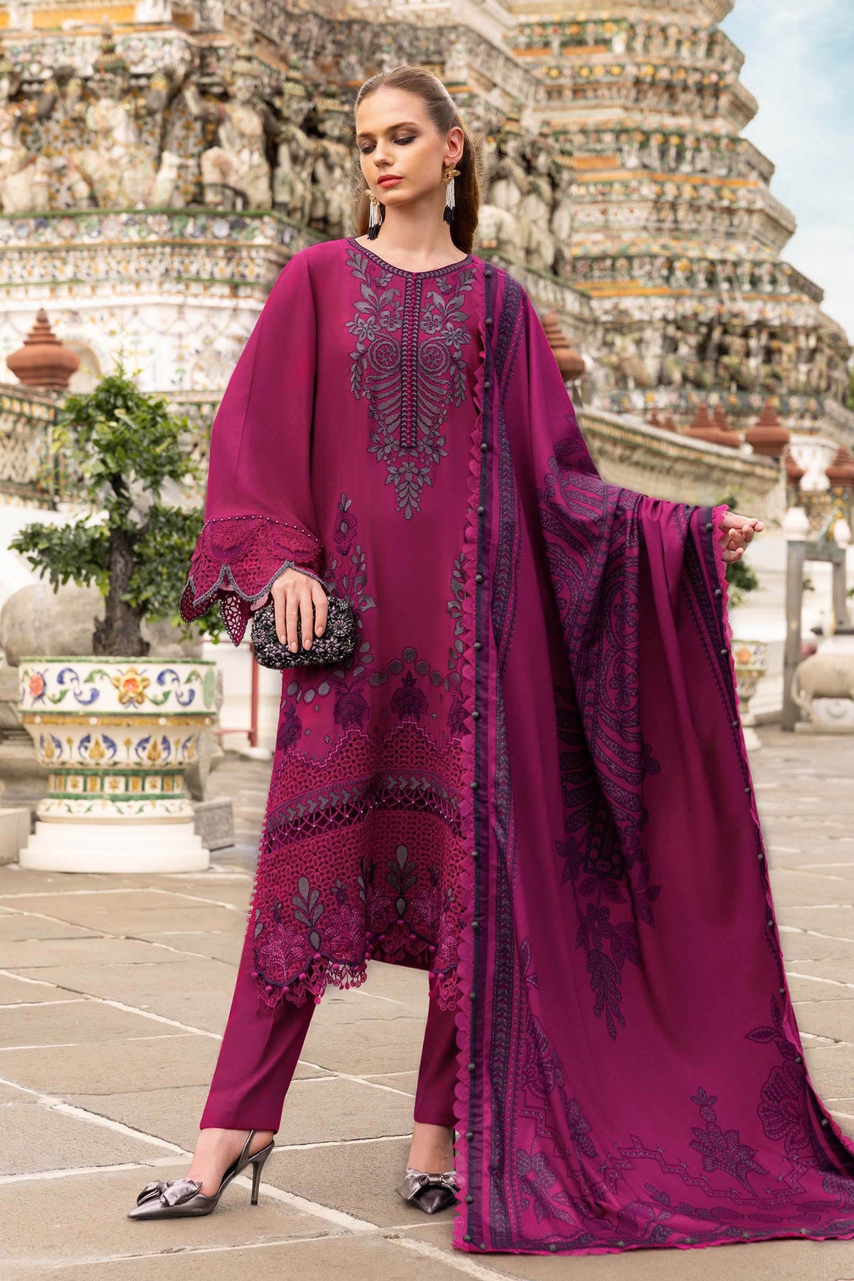 3 Piece Unstitched Embroidered Twill Linen Suit