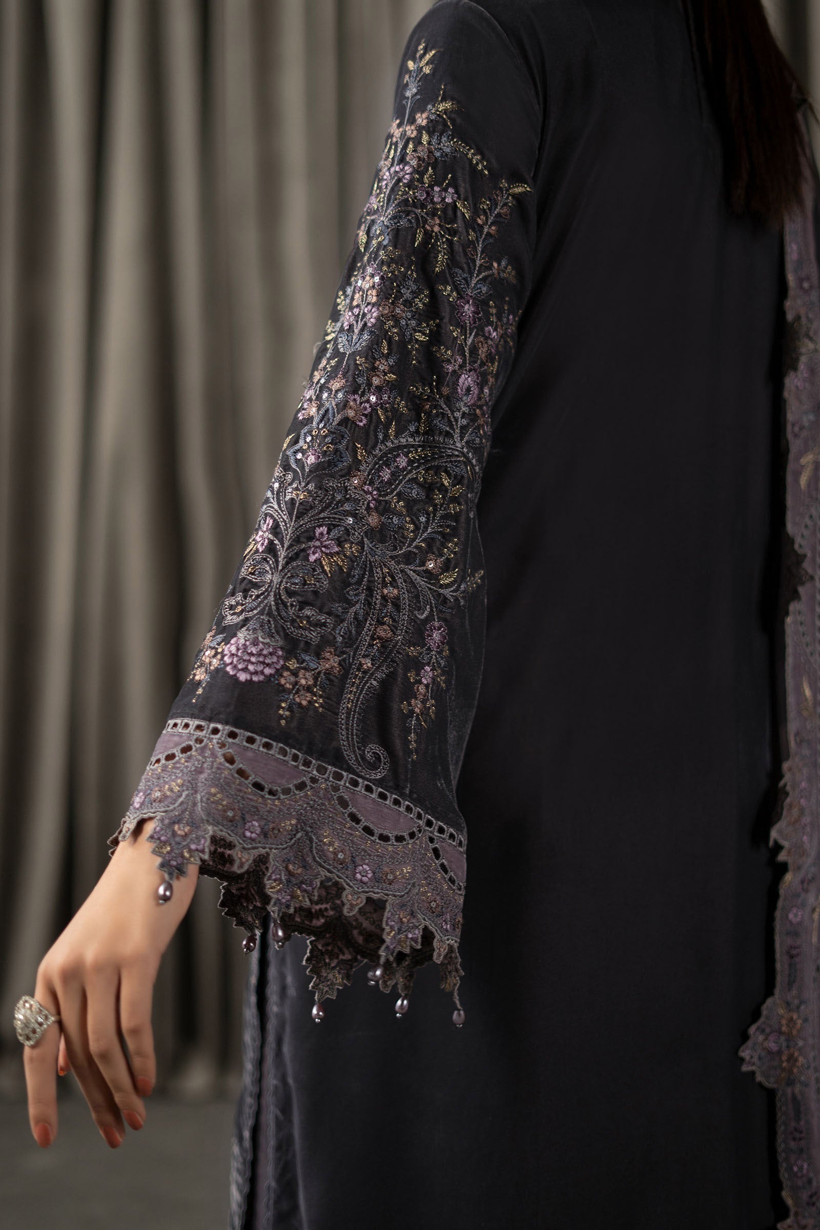 3 Piece Embroidered Velvet Suit