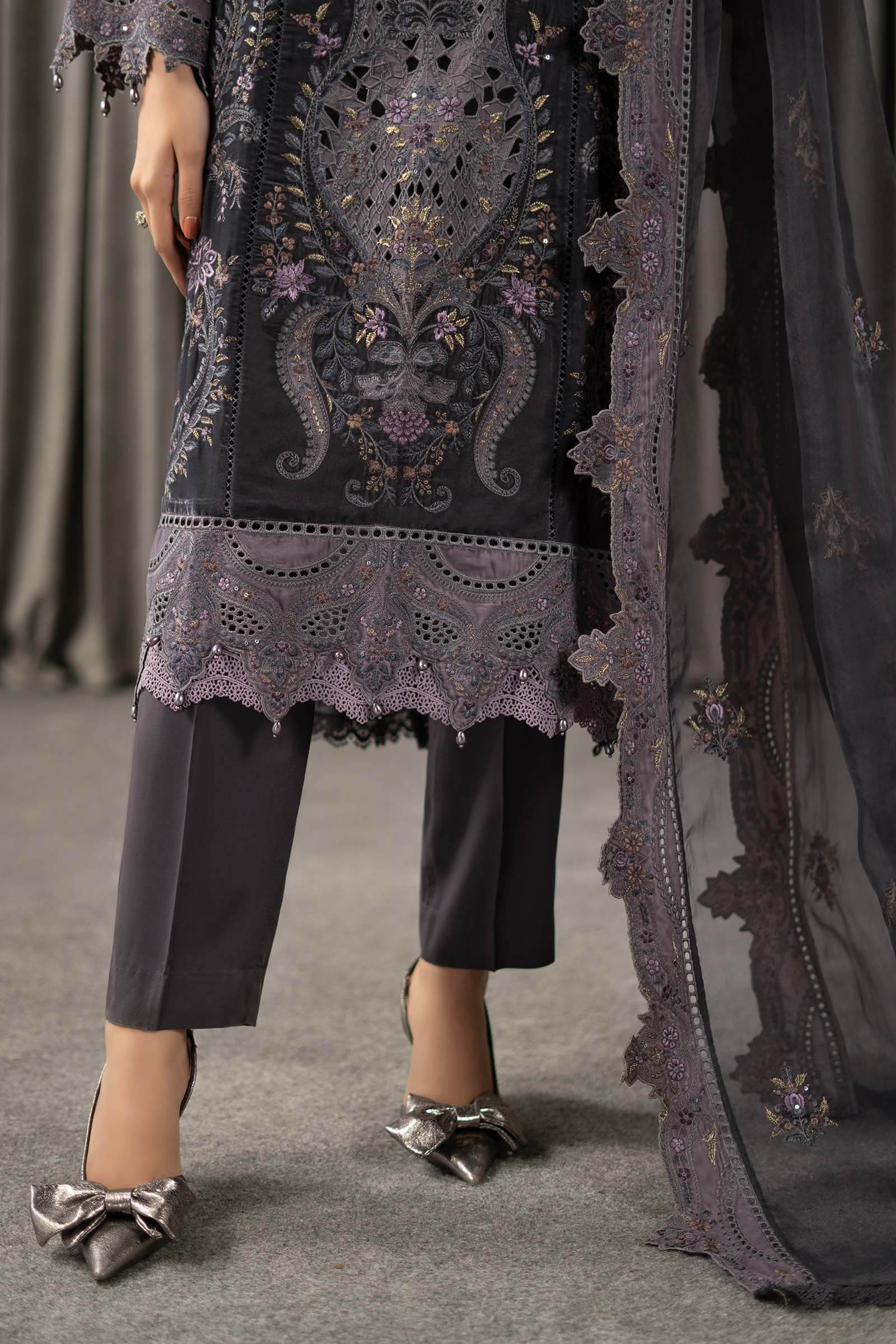 3 Piece Embroidered Velvet Suit