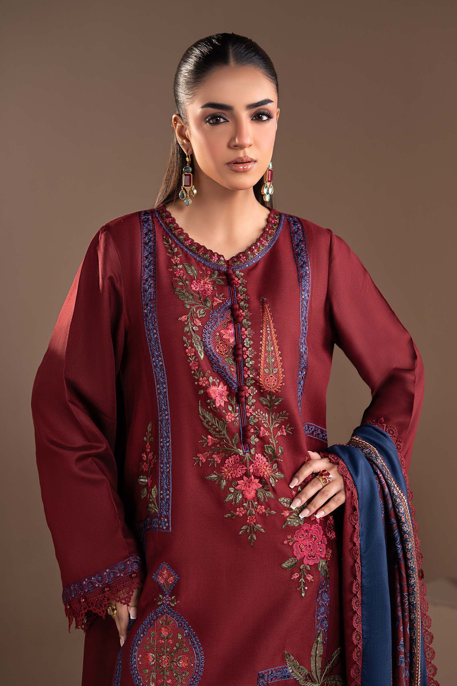 3 Piece Embroidered Twill Linen Suit