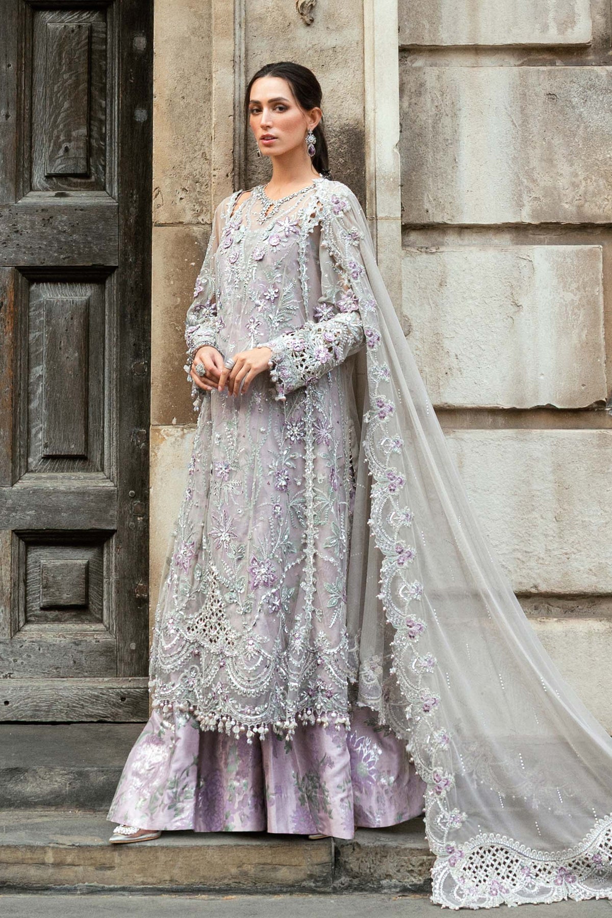 3 Piece Unstitched Embroidered Net Suit
