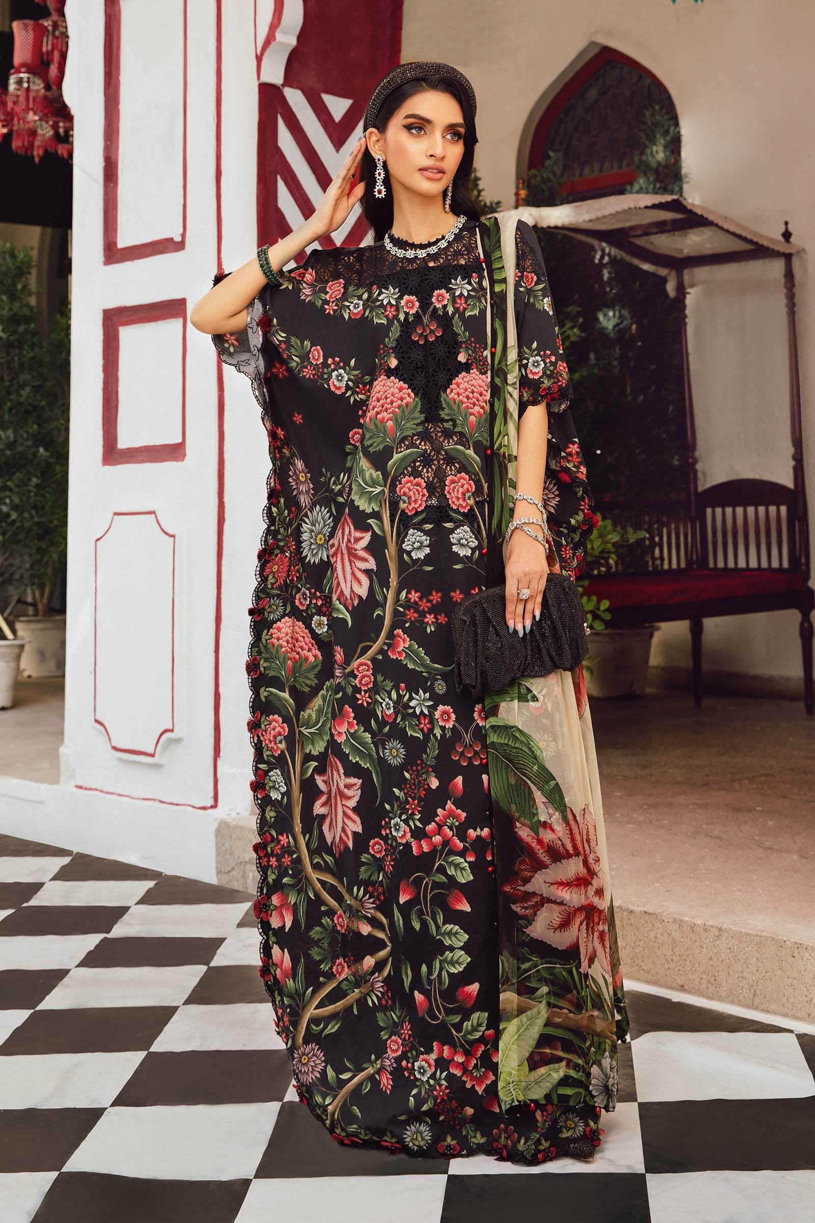 3 Piece Unstitched Embroidered Cambric Suit | MPT-2709-B