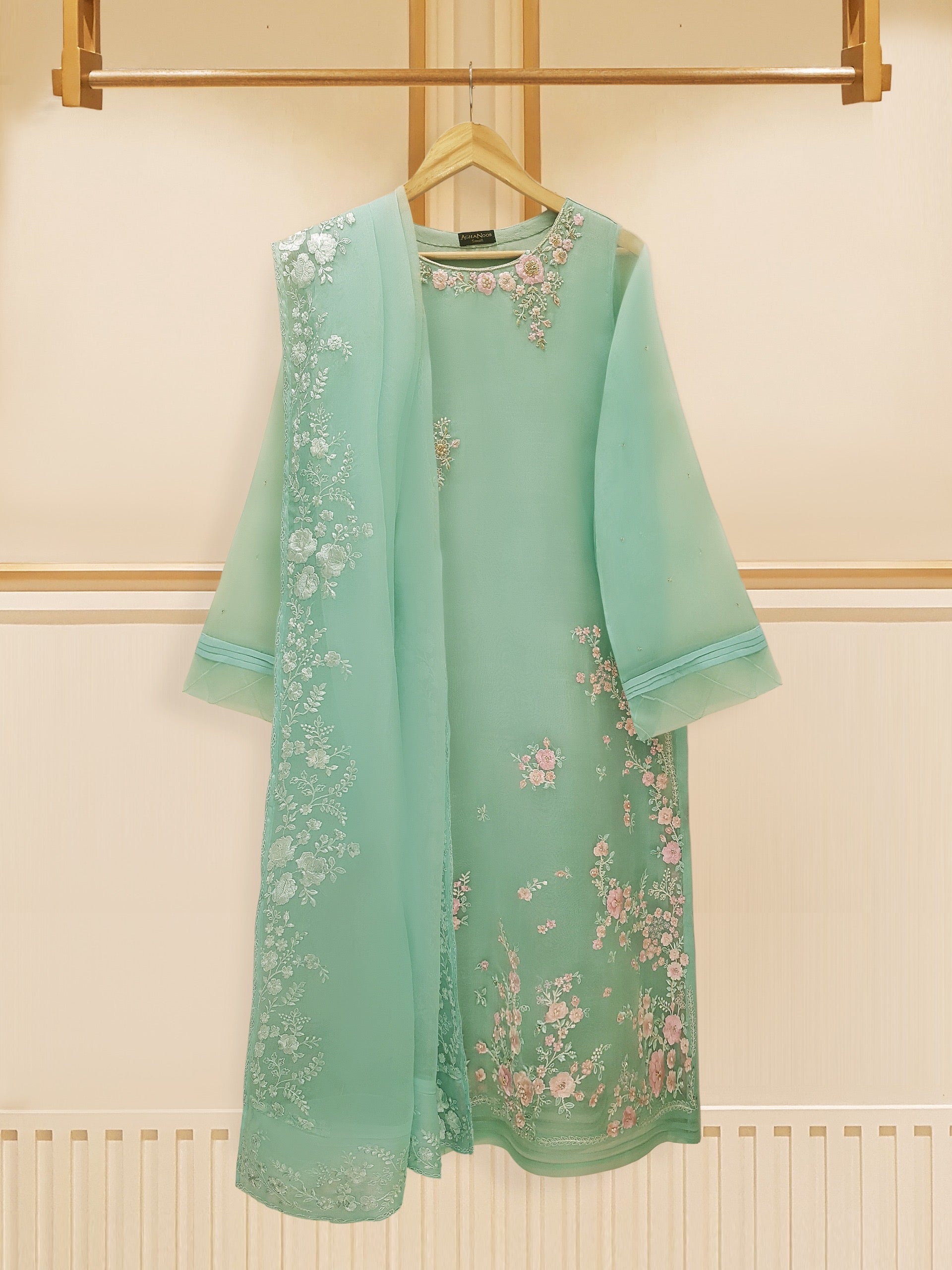 3 Piece - Pure Organza Embroidered Suit S109112