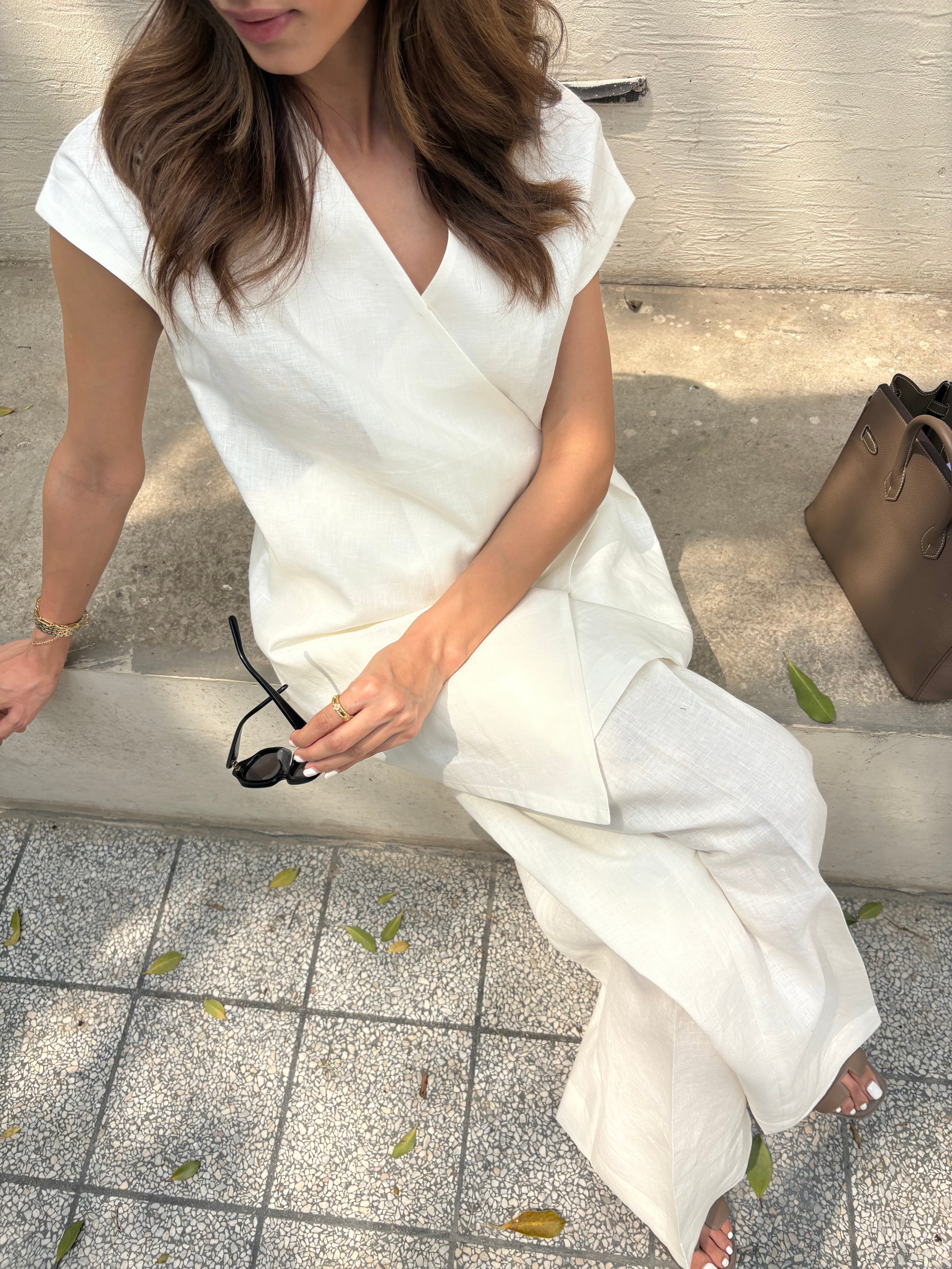 White Linen Vest Set