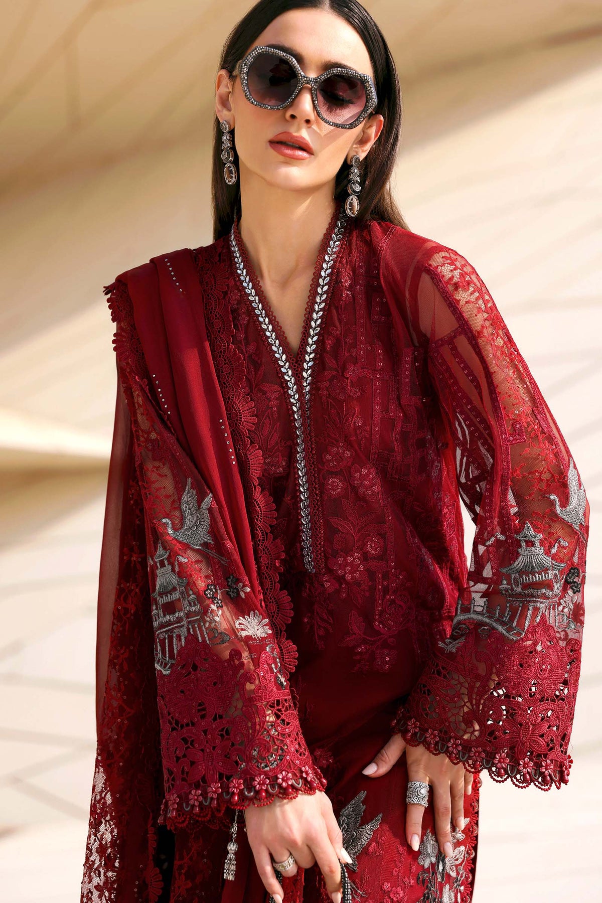 3 Piece Unstitched Embroidered Net Suit
