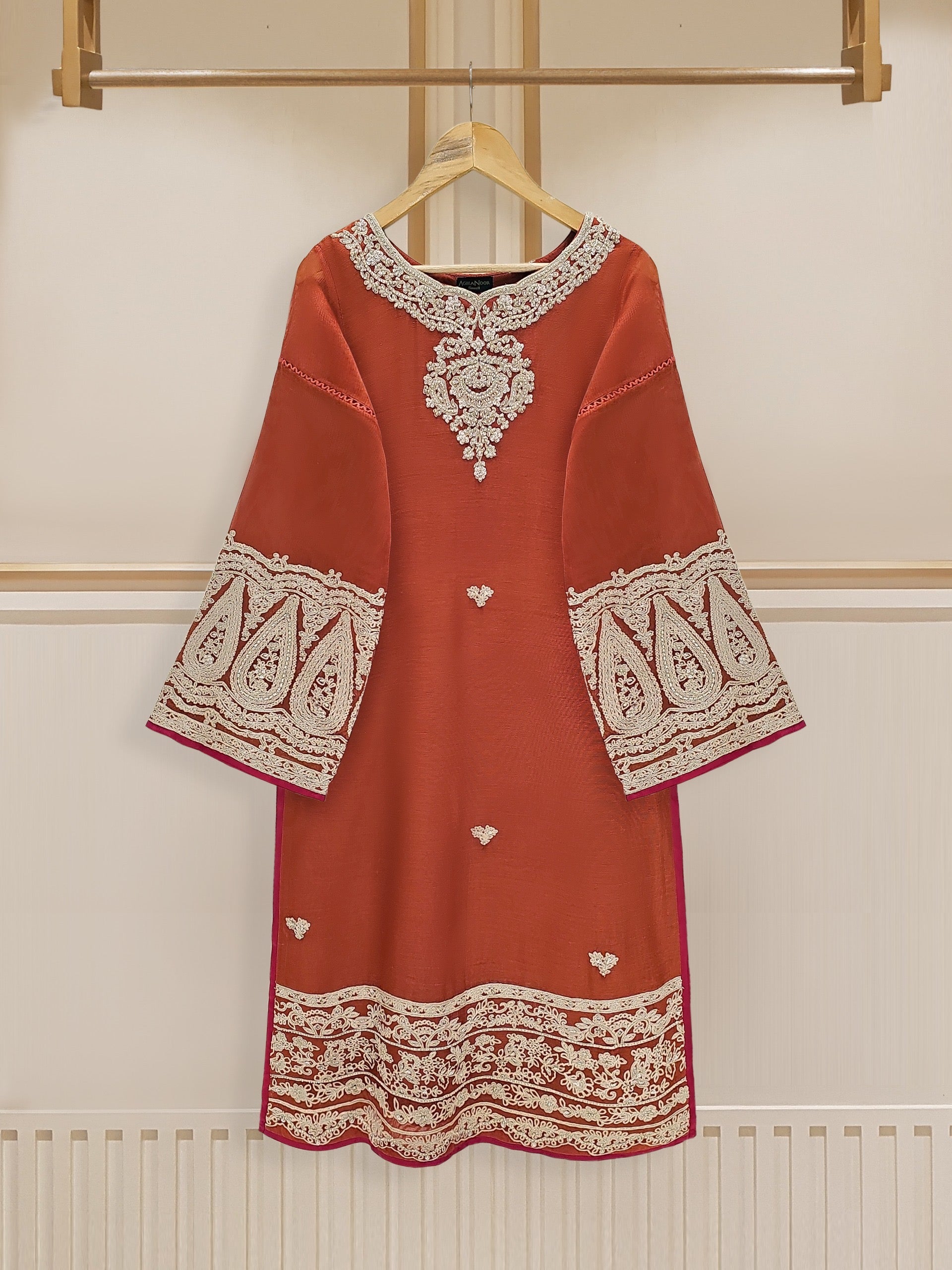 3 Piece - Pure Cotton Net Embroidered Suit S109746