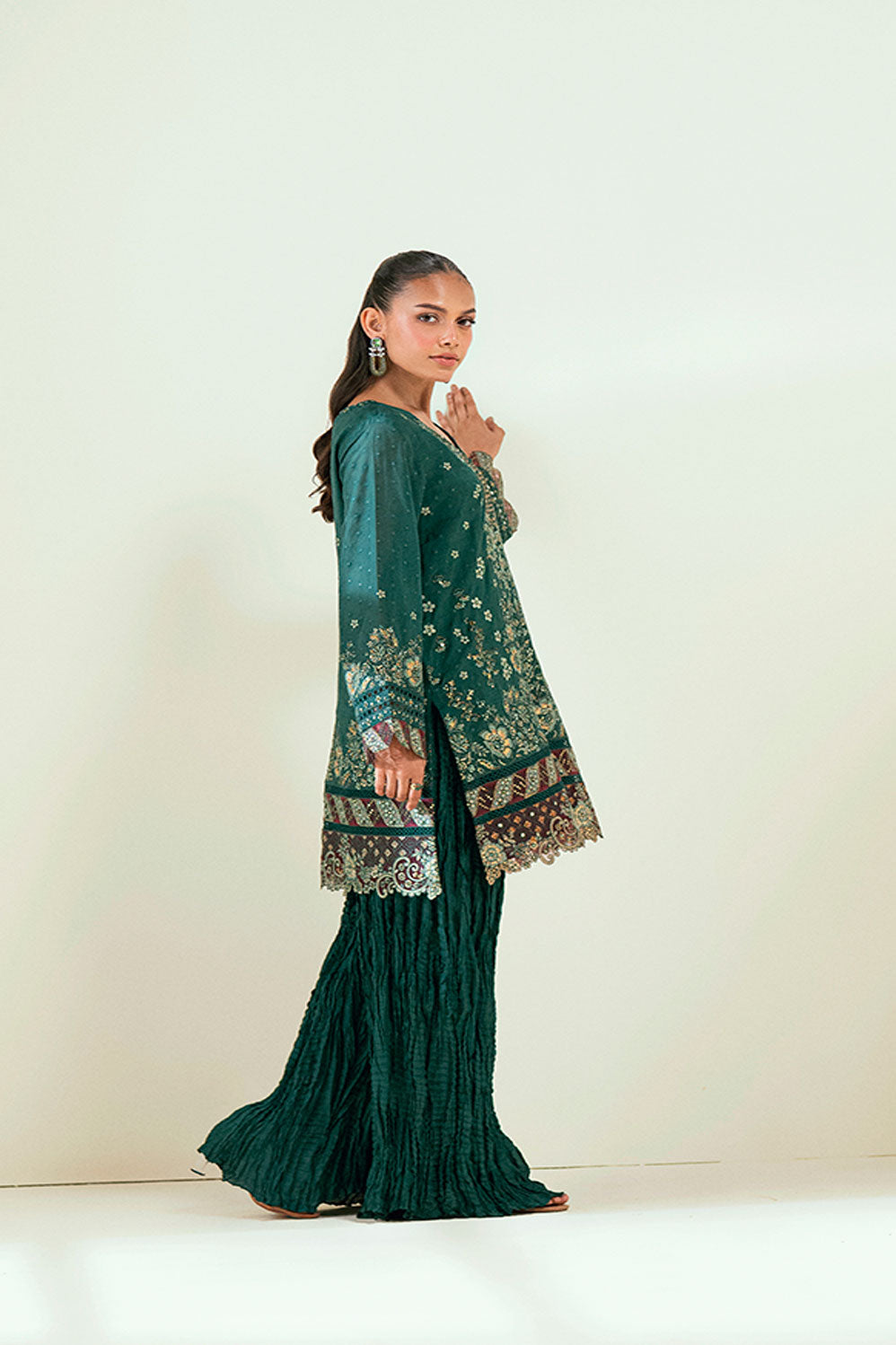 SS25DA-2696 DARK GREEN 2PCS EMBROIDERED KURTA WITH TROUSER