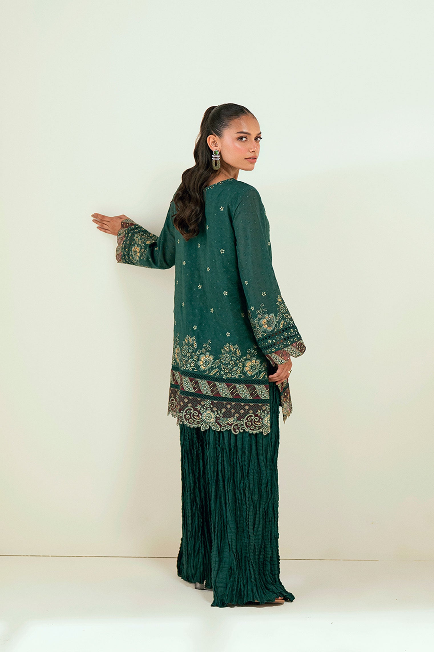 SS25DA-2696 DARK GREEN 2PCS EMBROIDERED KURTA WITH TROUSER