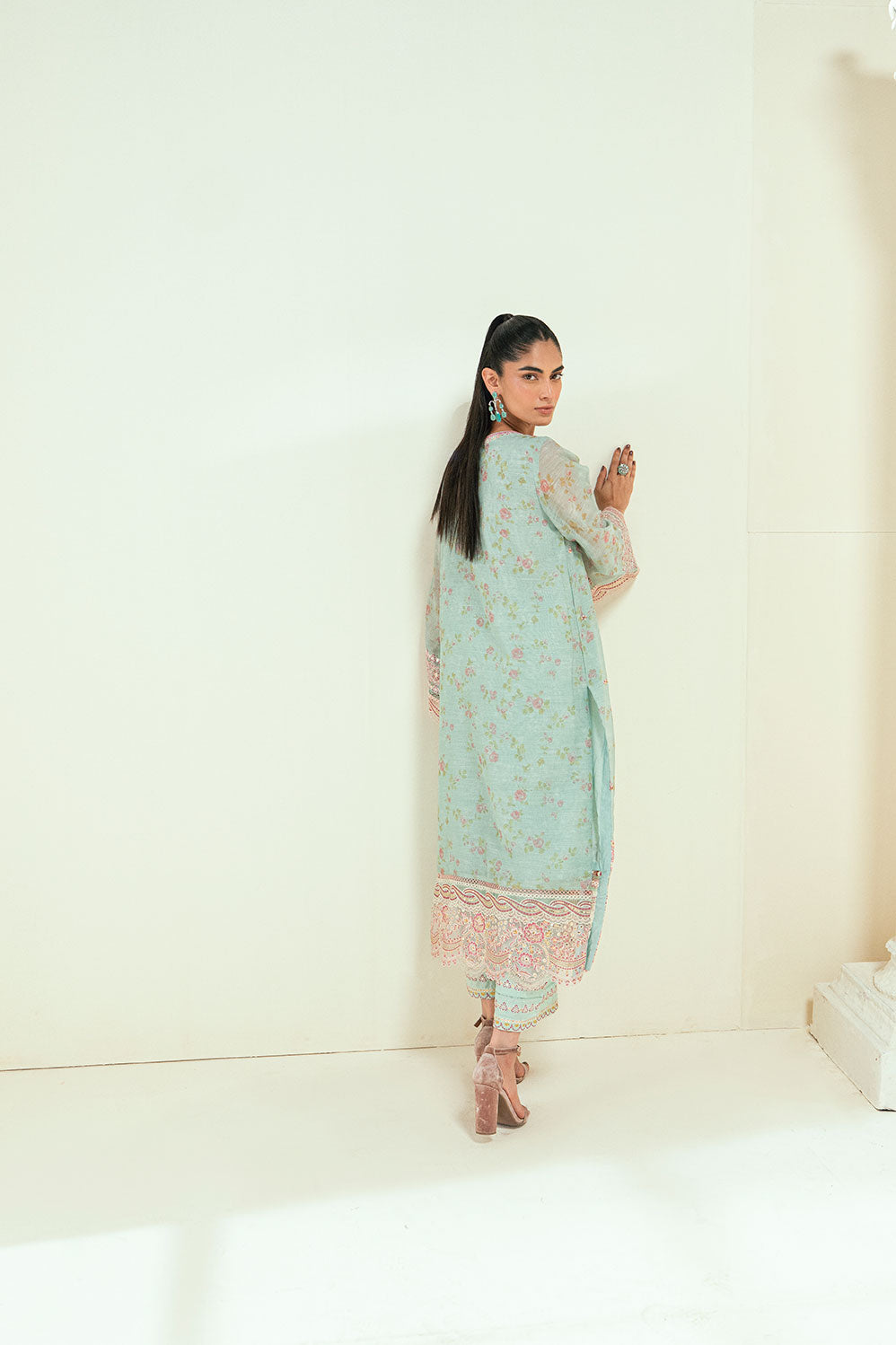 SS25DA-2722 L-GREEN 2PCS EMBROIDERED KURTA WITH TROUSER