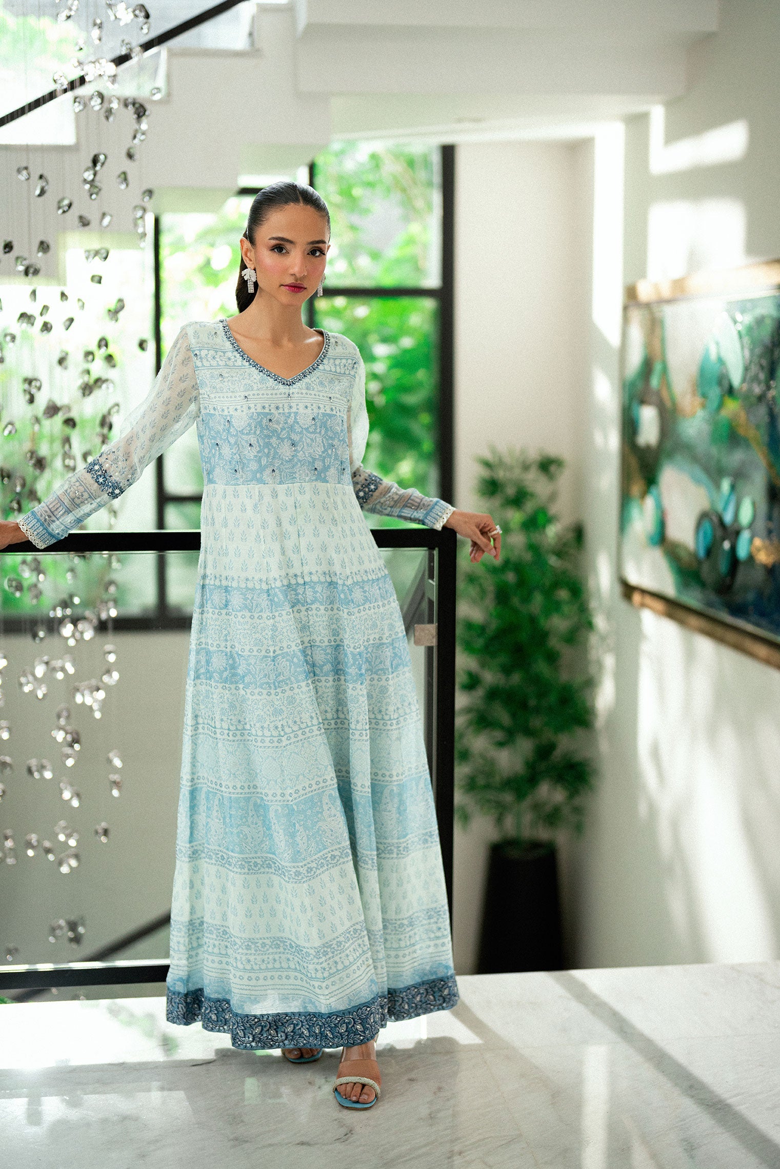 SS25DA-2728 SKY BLUE 2PCS EMBROIDERED PISHWAS WITH TROUSER