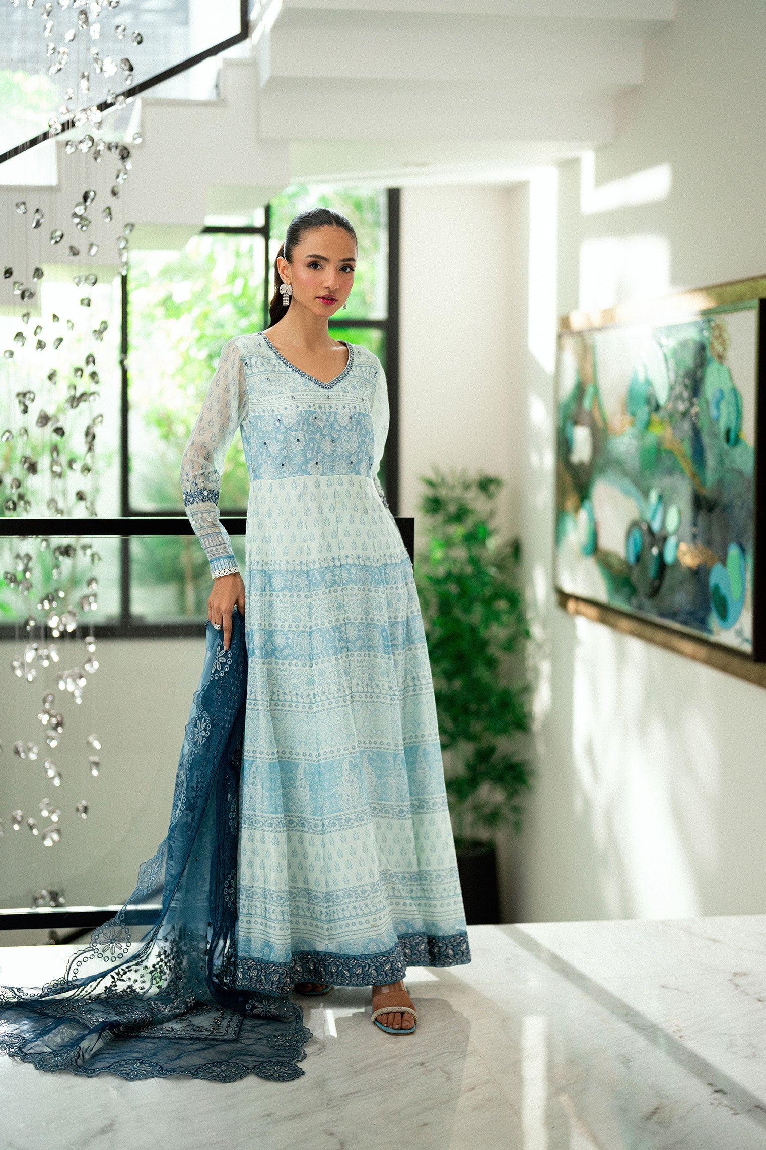 SS25DA-2728 SKY BLUE 2PCS EMBROIDERED PISHWAS WITH TROUSER