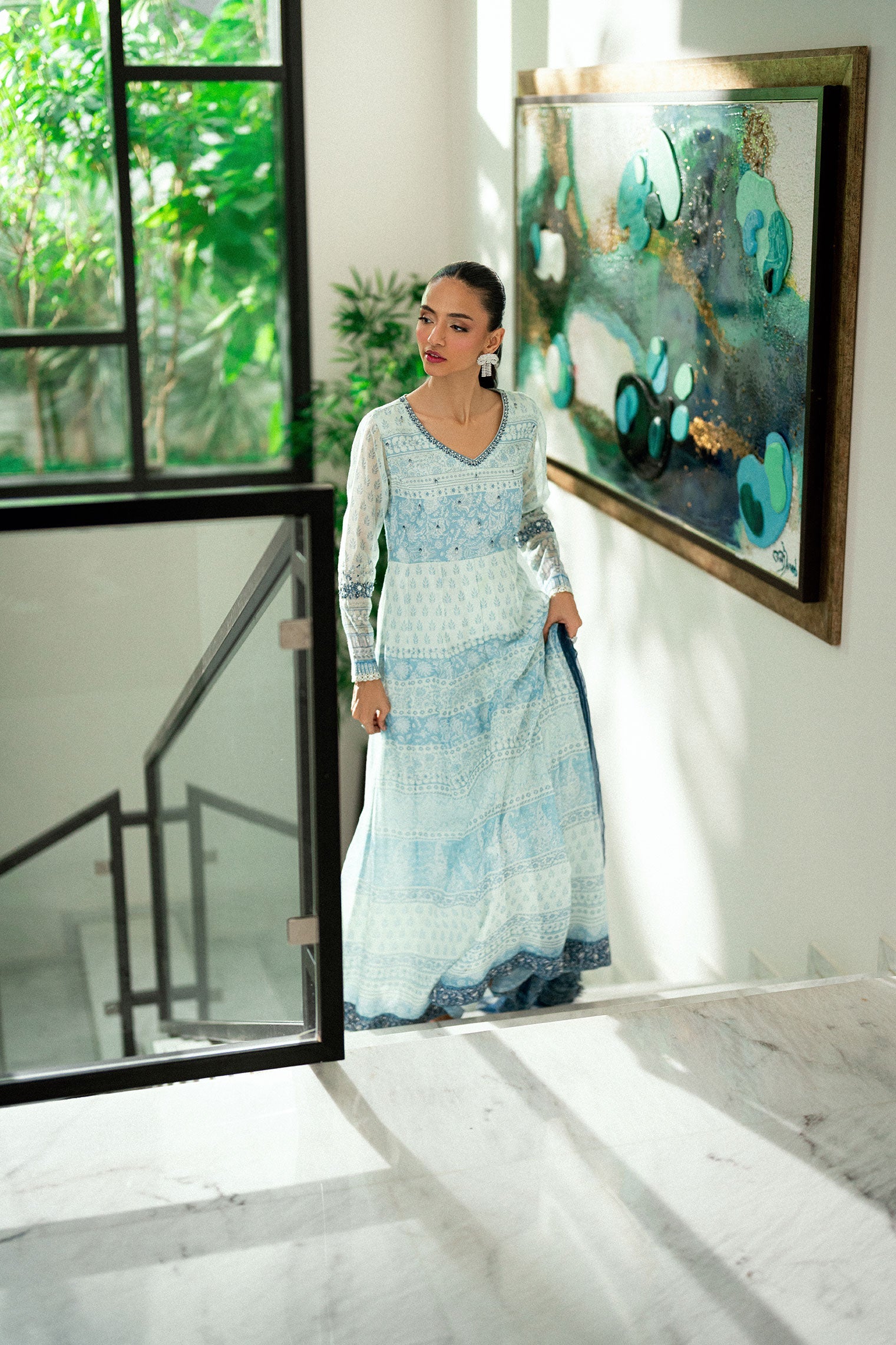 SS25DA-2728 SKY BLUE 2PCS EMBROIDERED PISHWAS WITH TROUSER