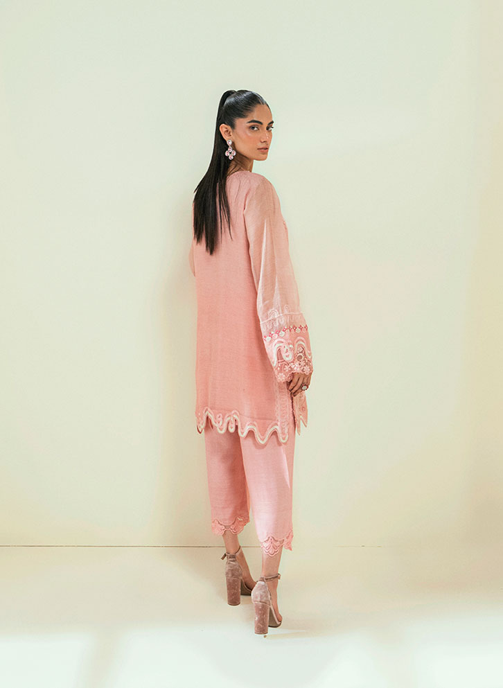 SS25DA-2737 PINK 2PCS EMBROIDERED KURTA WITH TROUSER