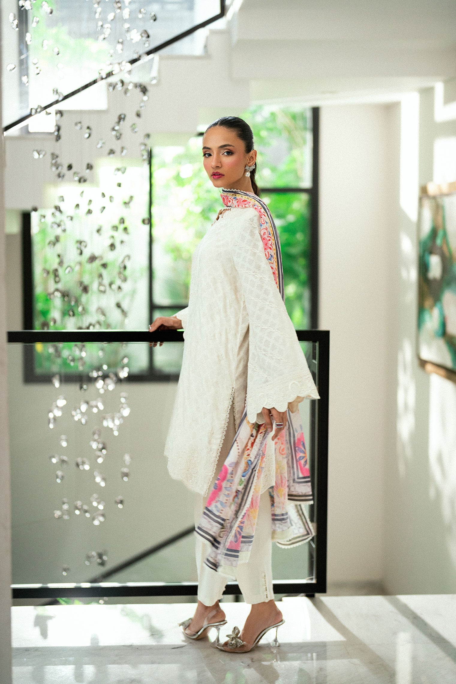 SS25DA-2743 OFF WHITE 2PCS EMBROIDERED KURTA WITH TROUSER