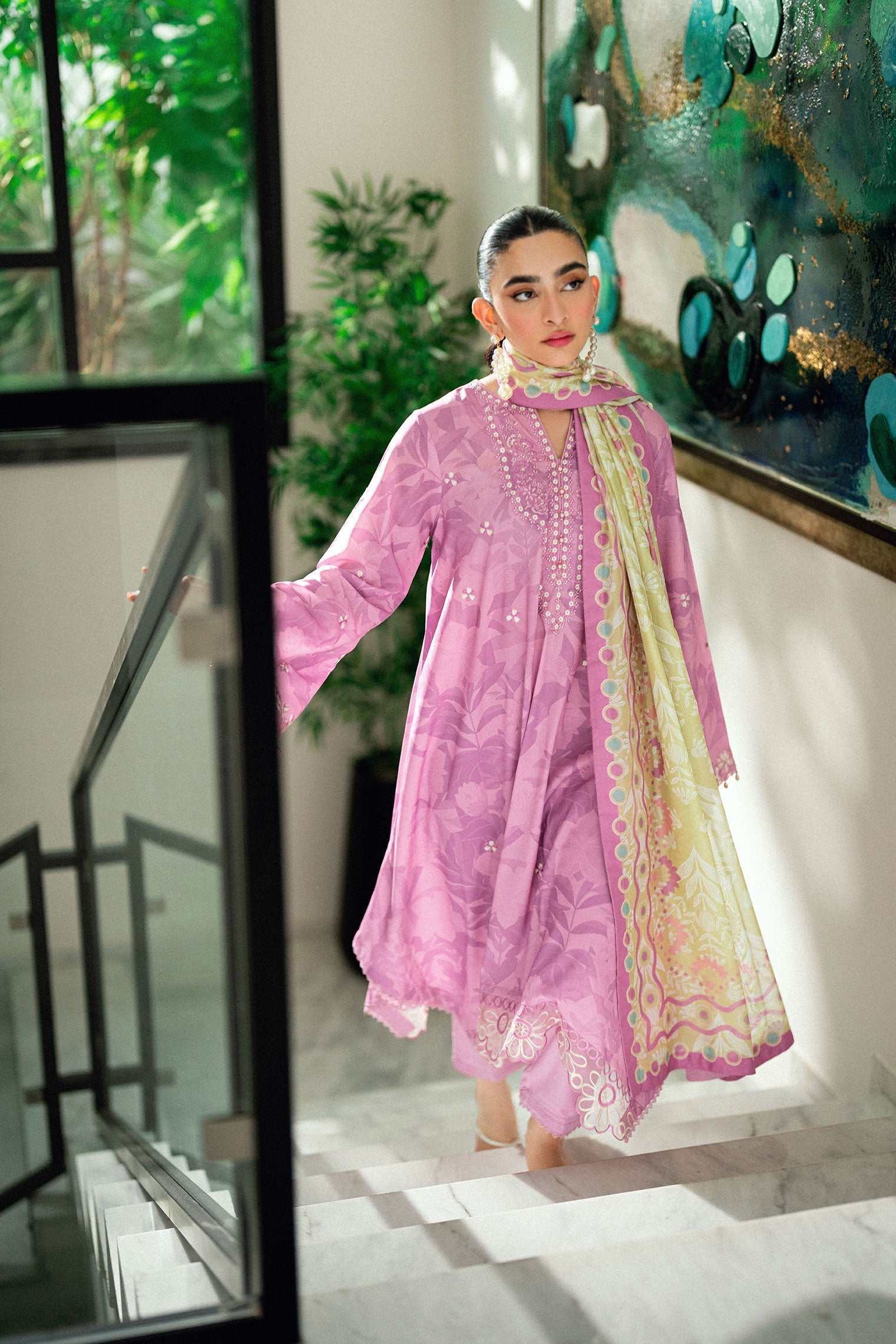 SS25DA-2746 LILAC 2PCS EMBROIDERED KURTA WITH TROUSER