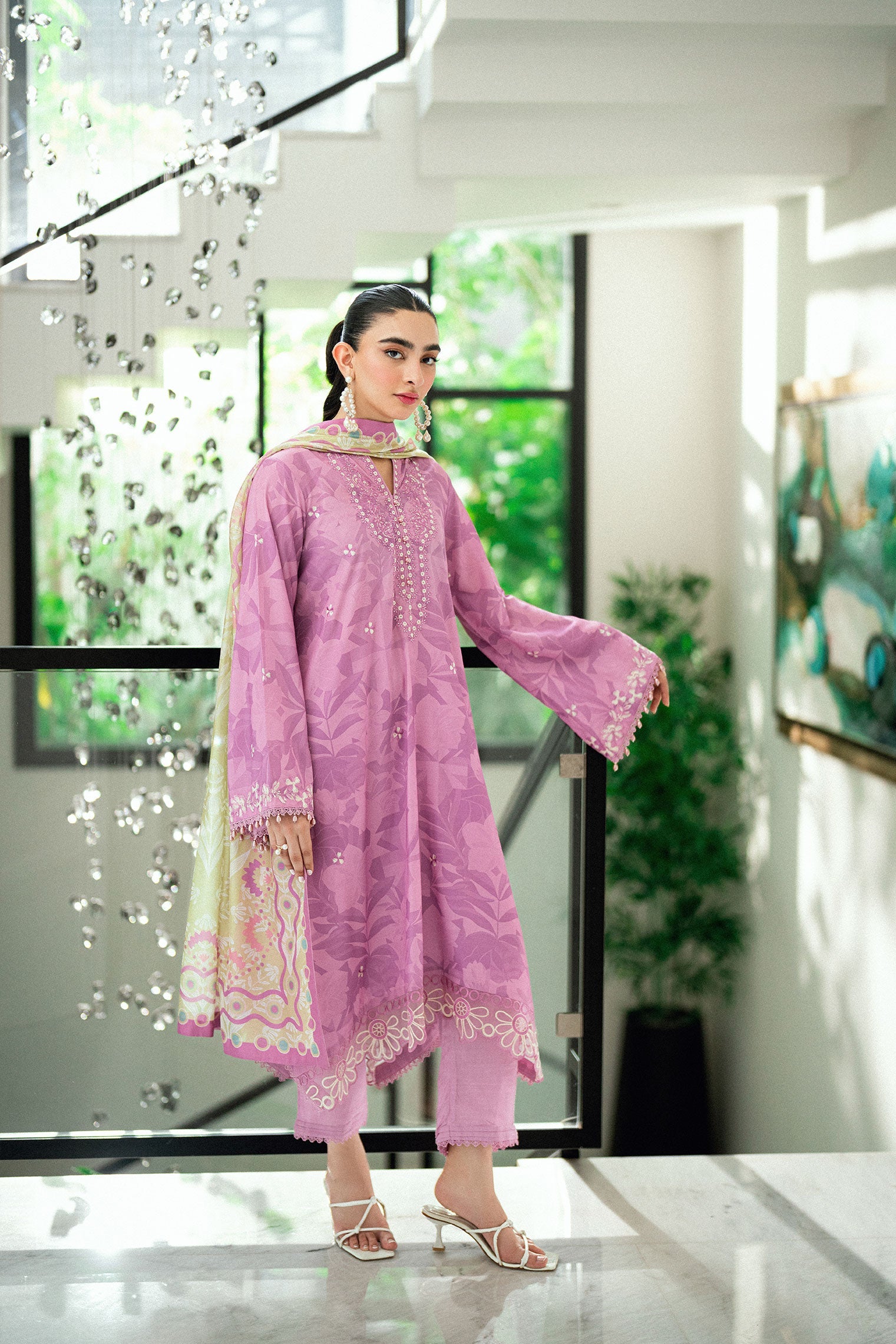 SS25DA-2746 LILAC 2PCS EMBROIDERED KURTA WITH TROUSER