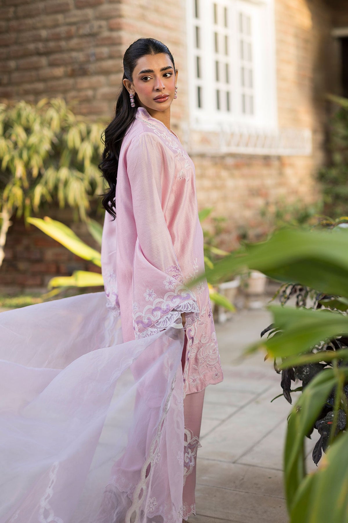 SS25DA-2765 PINK 2PCS EMBROIDERED KURTA WITH TROUSER