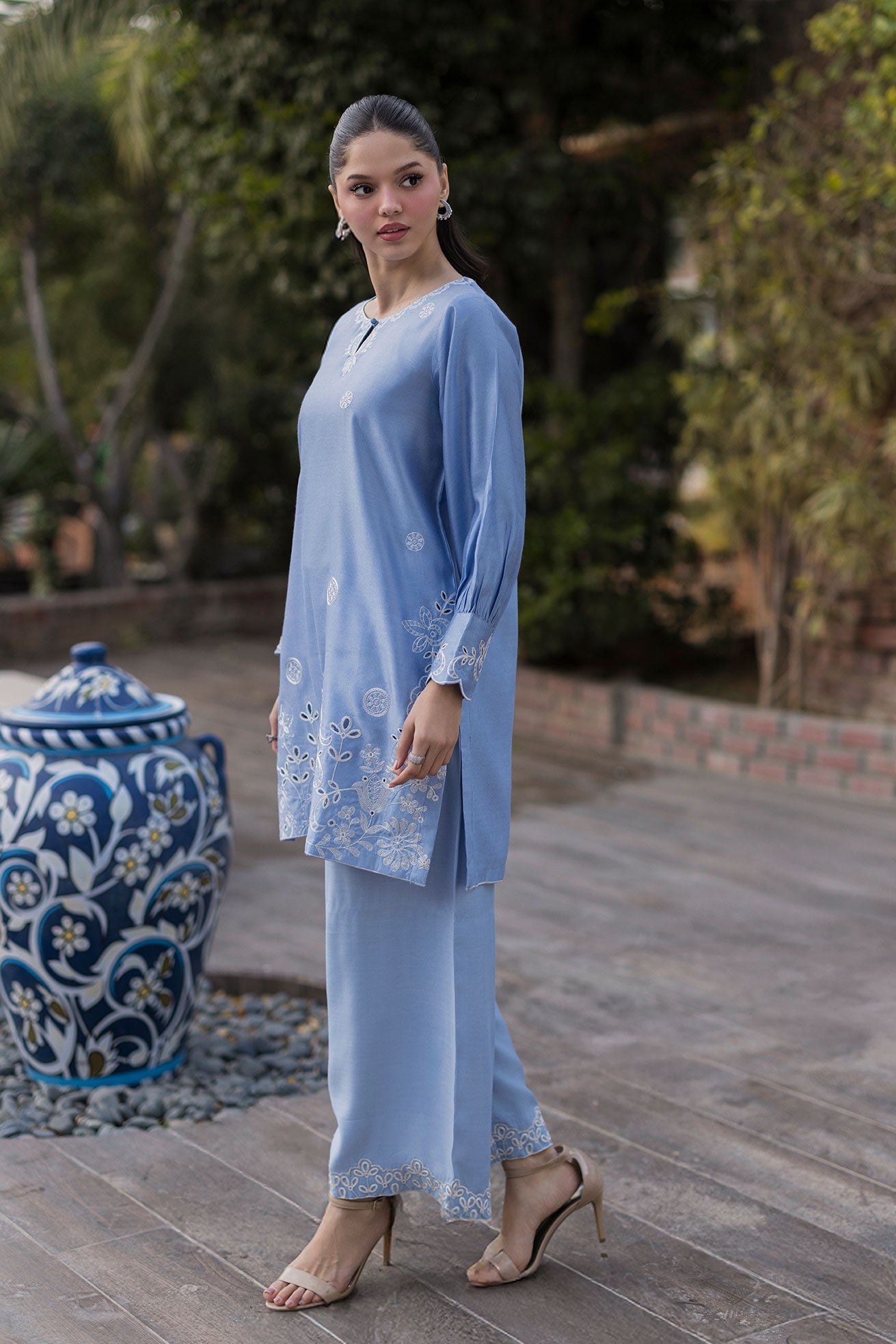 SS25DA-2767 SKY BLUE 2PCS EMBROIDERED KURTA WITH TROUSER