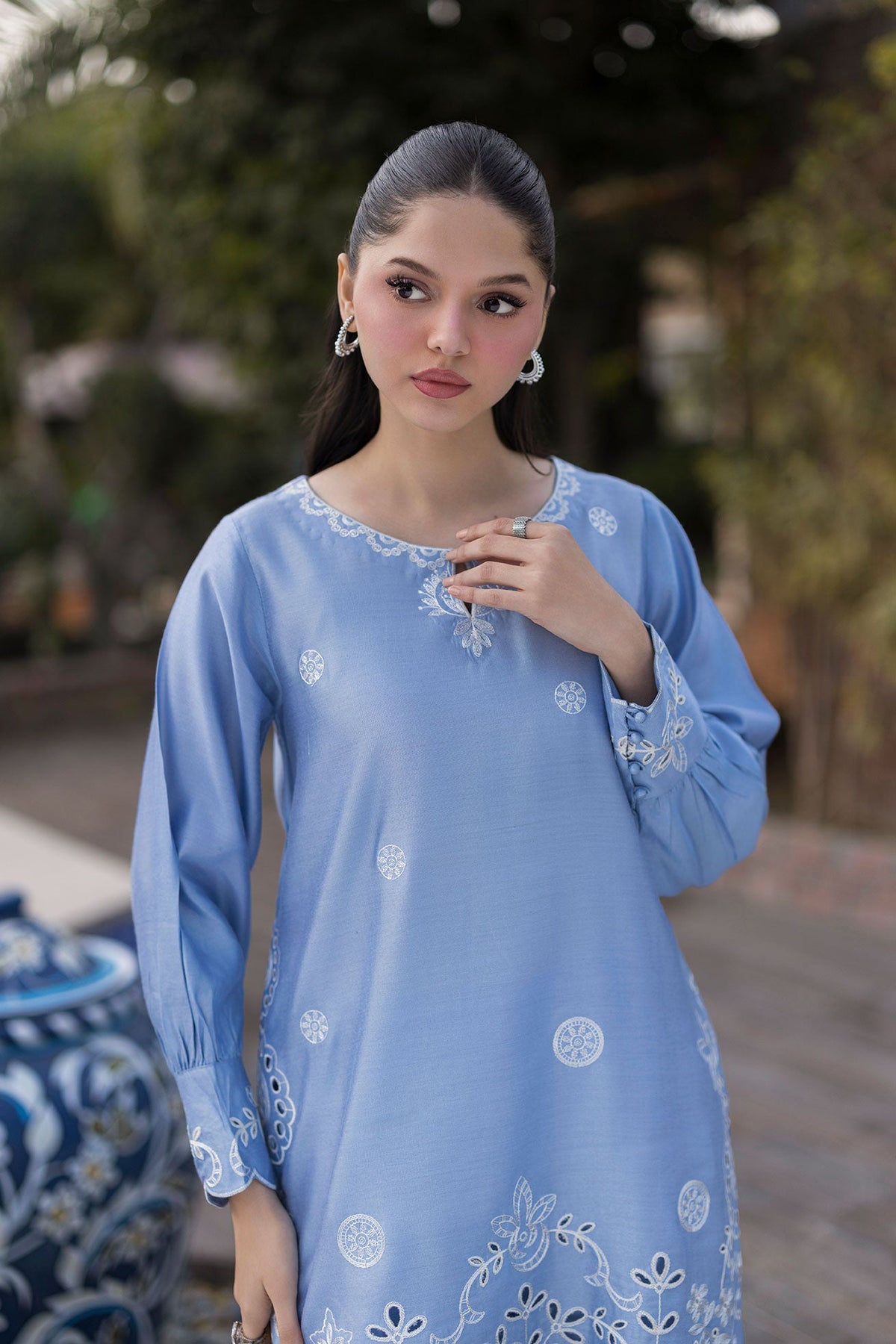 SS25DA-2767 SKY BLUE 2PCS EMBROIDERED KURTA WITH TROUSER