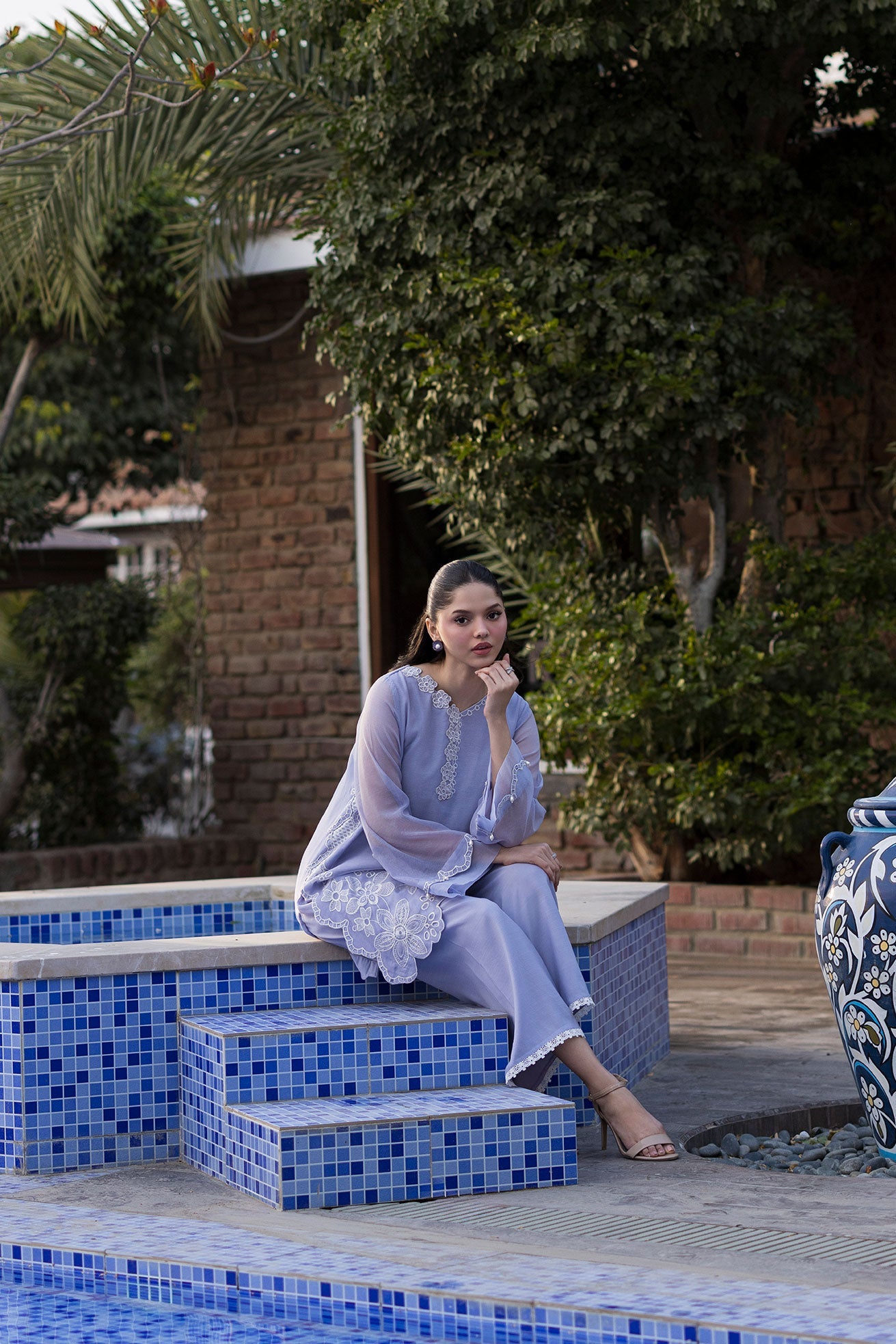 SS25DA-2769 LAVENDER 2PCS EMBROIDERED KURTA WITH TROUSER