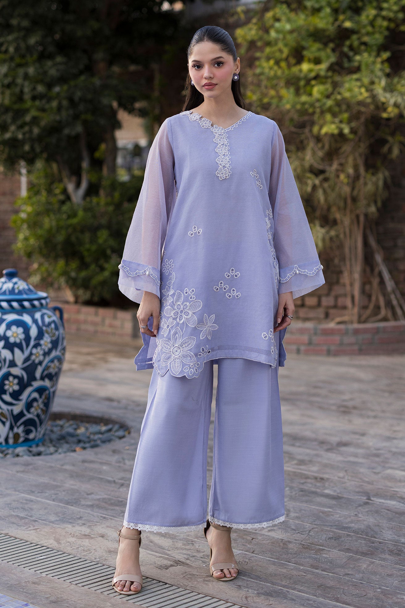 SS25DA-2769 LAVENDER 2PCS EMBROIDERED KURTA WITH TROUSER