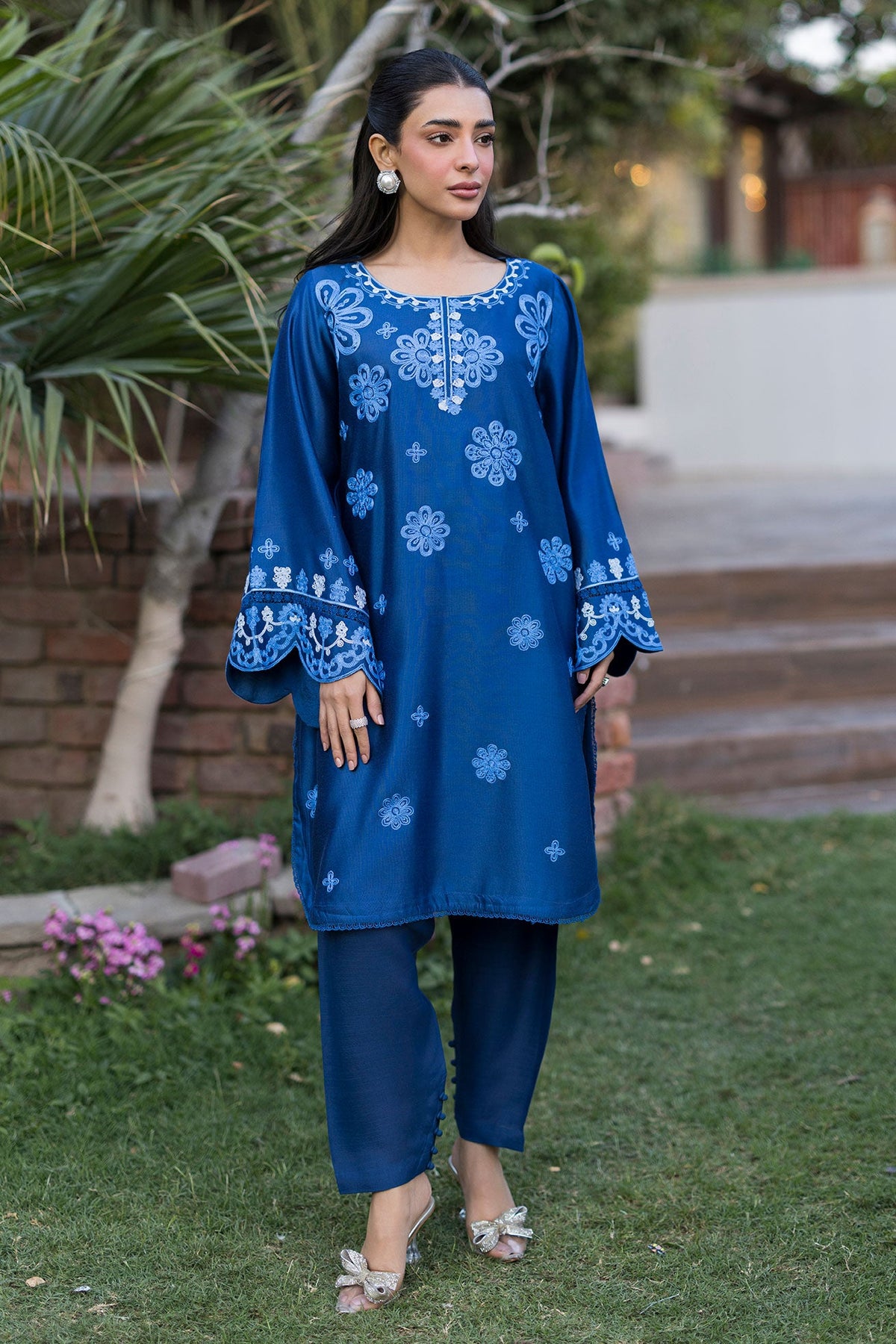 SS25DA-2776 BLUE 2PCS EMBROIDERED KURTA WITH TROUSER