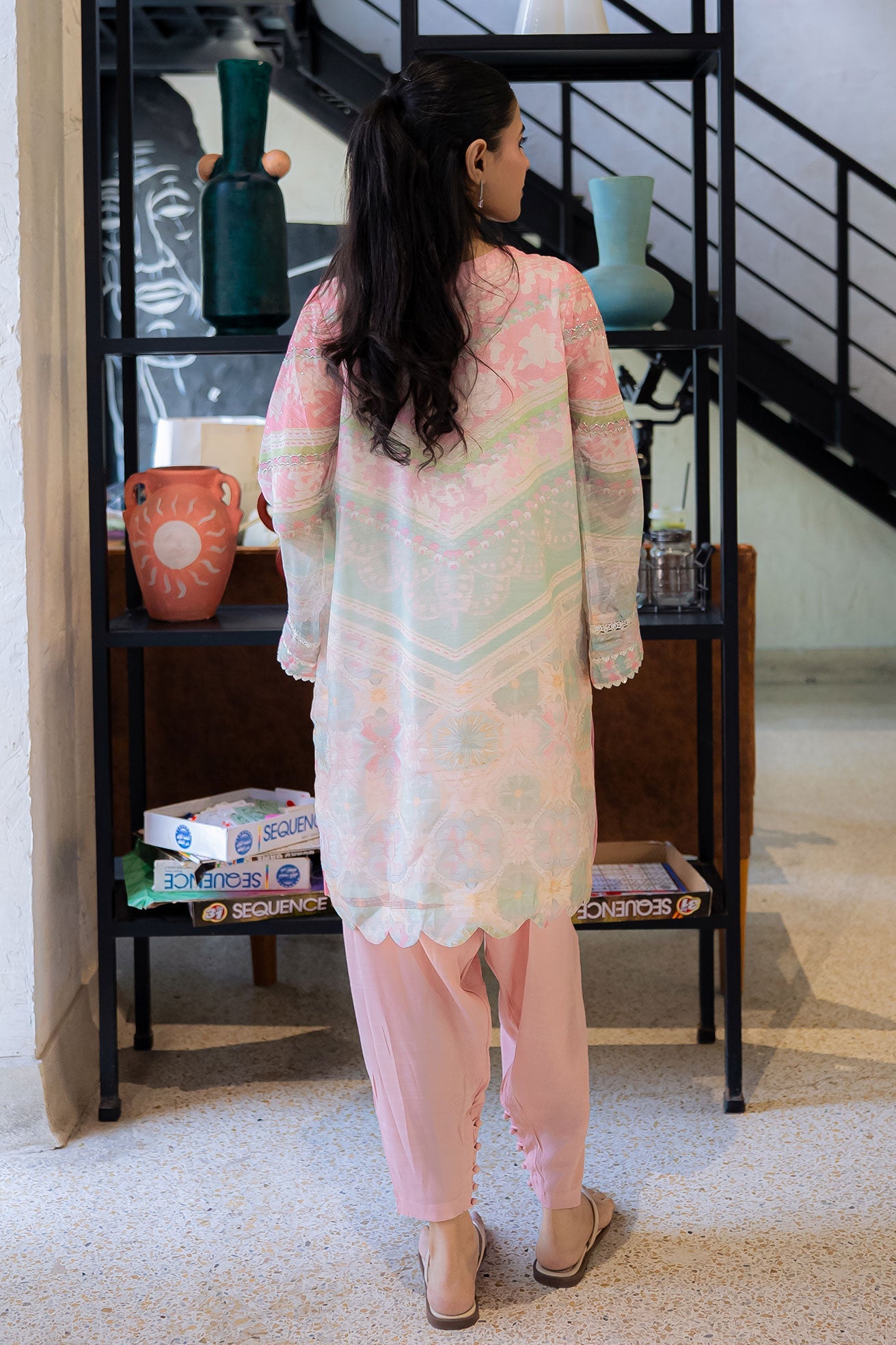 FW25DA-2857 L-PINK 2PCS EMBROIDERED KURTA WITH TROUSER