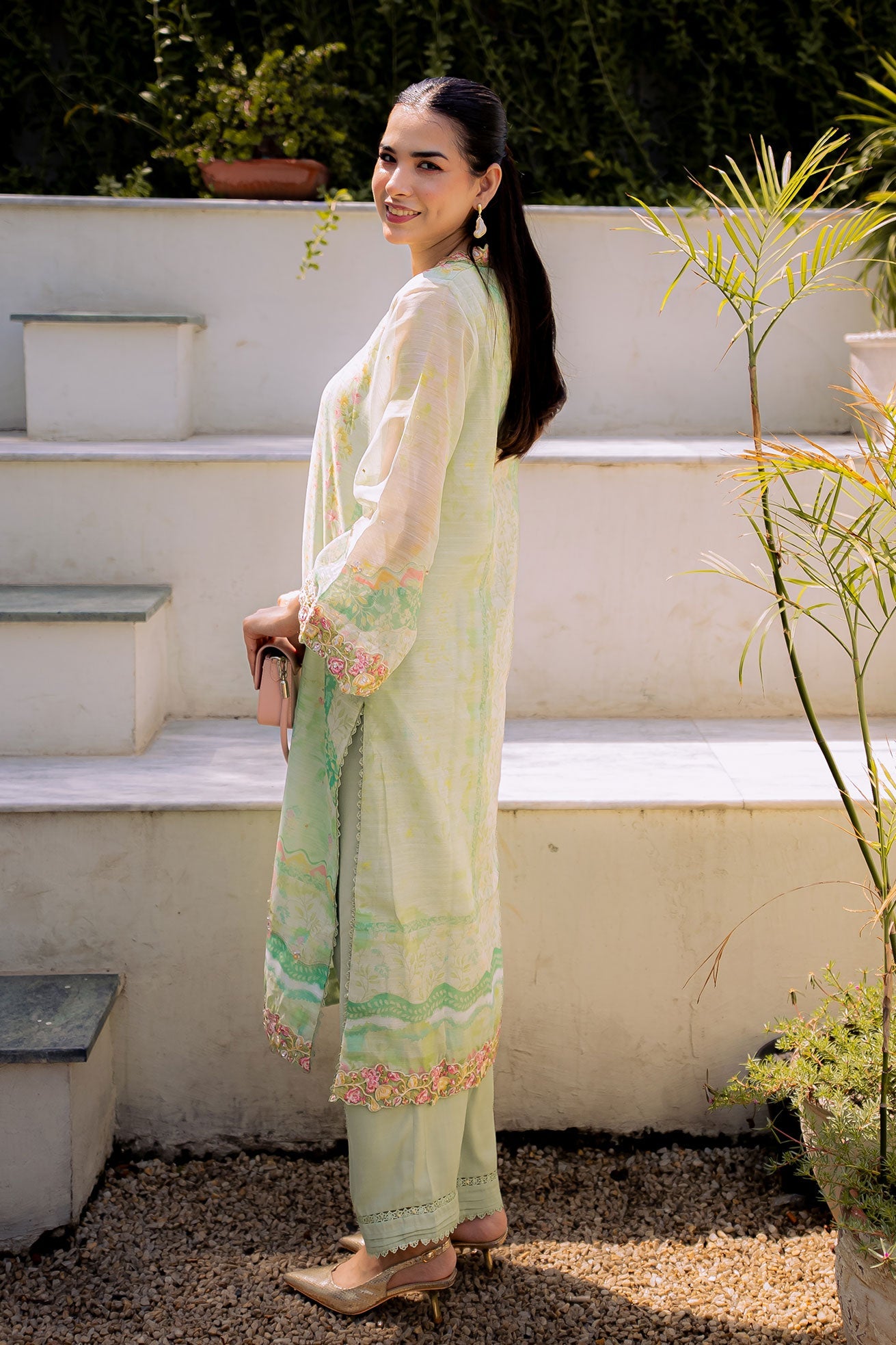 FW25DA-2859 GREEN 2PCS EMBROIDERED KURTA WITH TROUSER