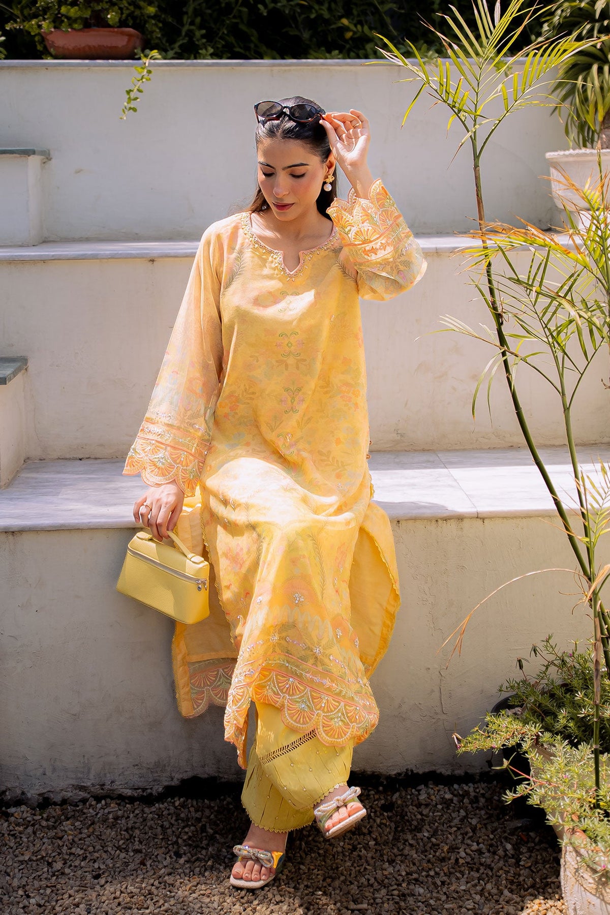 FW25DA-2860 YELLOW 2PCS EMBROIDERED KURTA WITH TROUSER