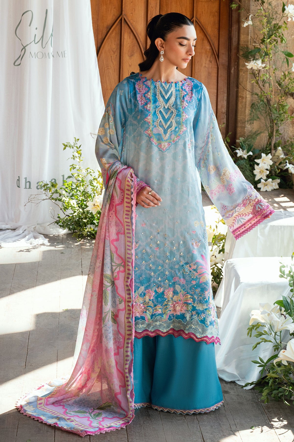 SS26DA-2898 BLUE 2PCS HAND EMBELLISHED KURTA WITH TROUSER