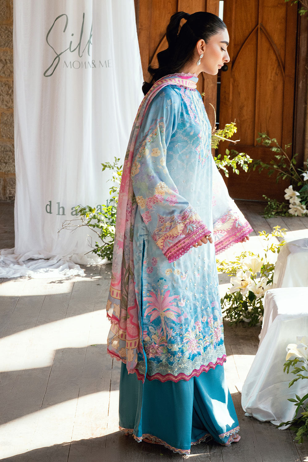 SS26DA-2898 BLUE 2PCS HAND EMBELLISHED KURTA WITH TROUSER