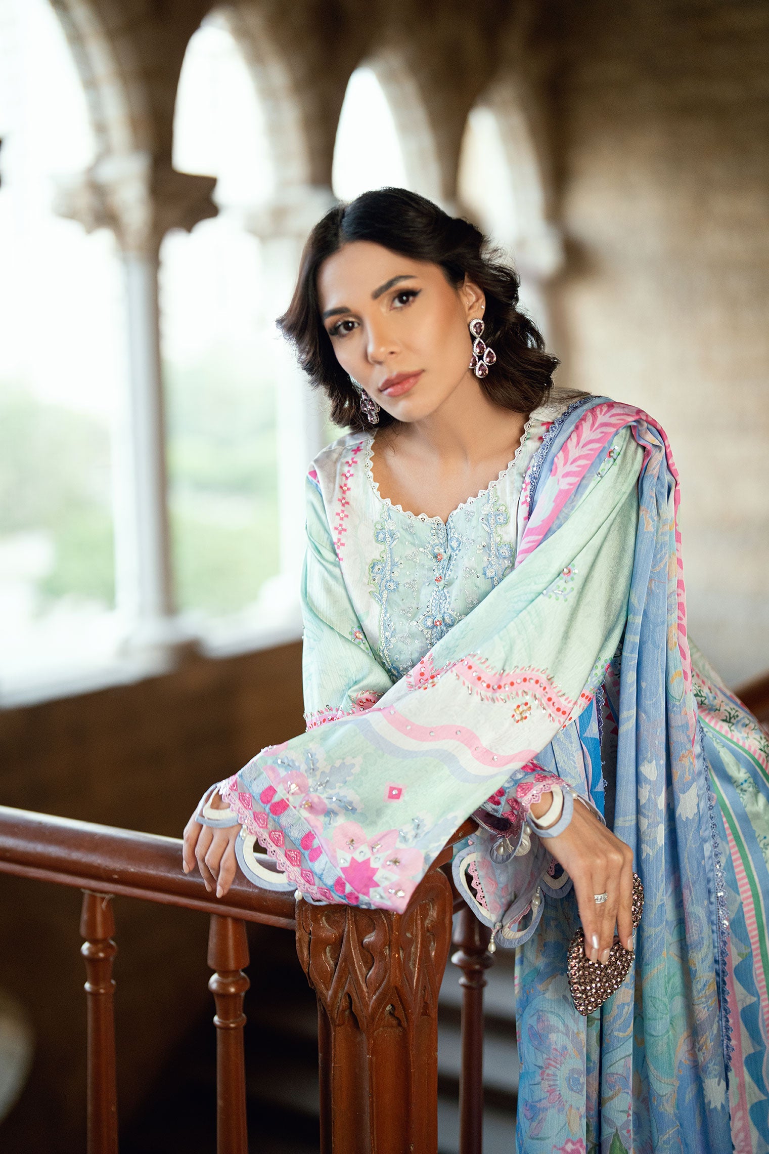 SS26DA-2899 L-GREEN 2PCS HAND EMBELLISHED KURTA WITH TROUSER